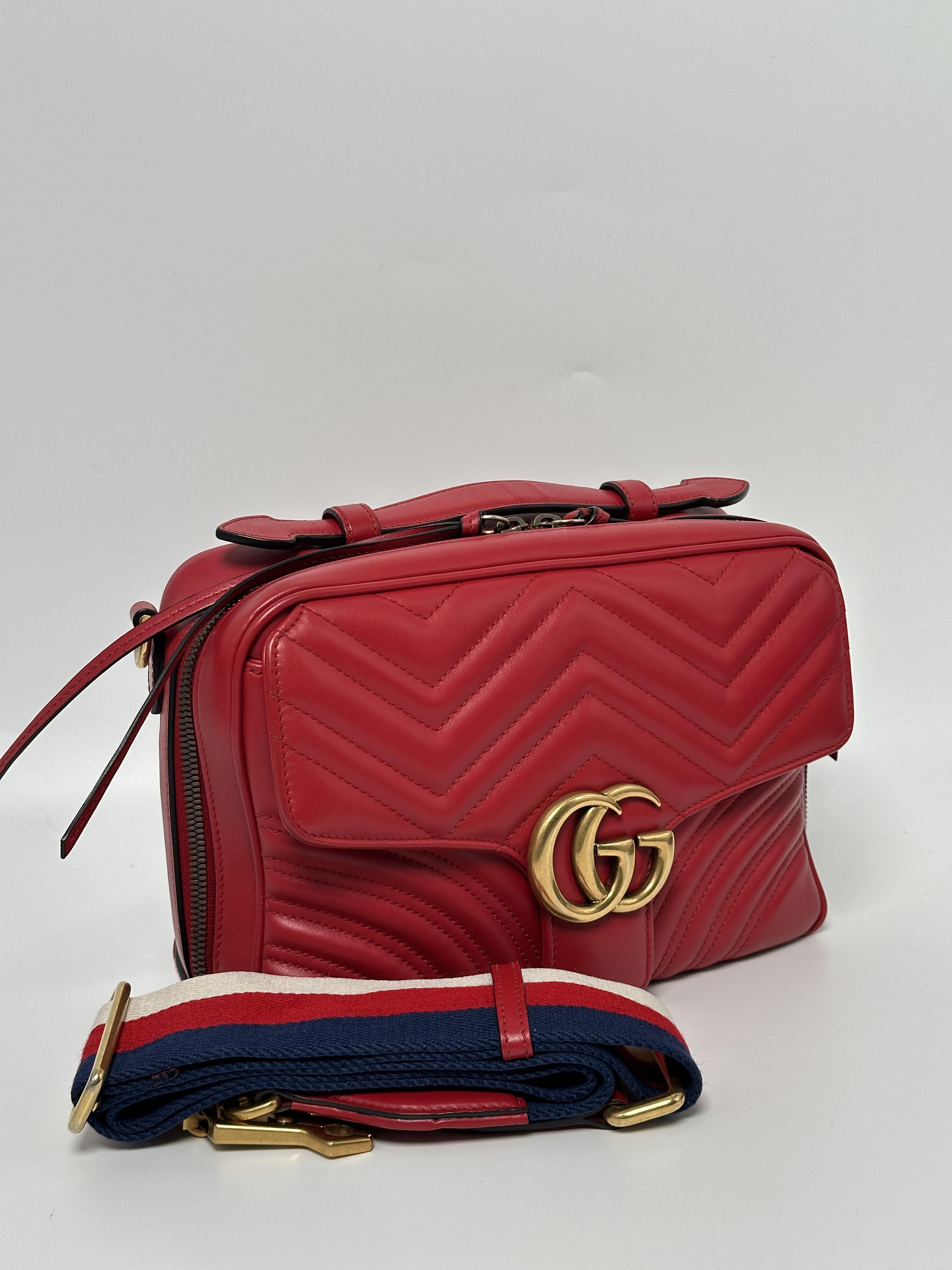 GG Marmont Matelassé Camera Bag Red Heart Crossbody Shoulder Bag JD712GG