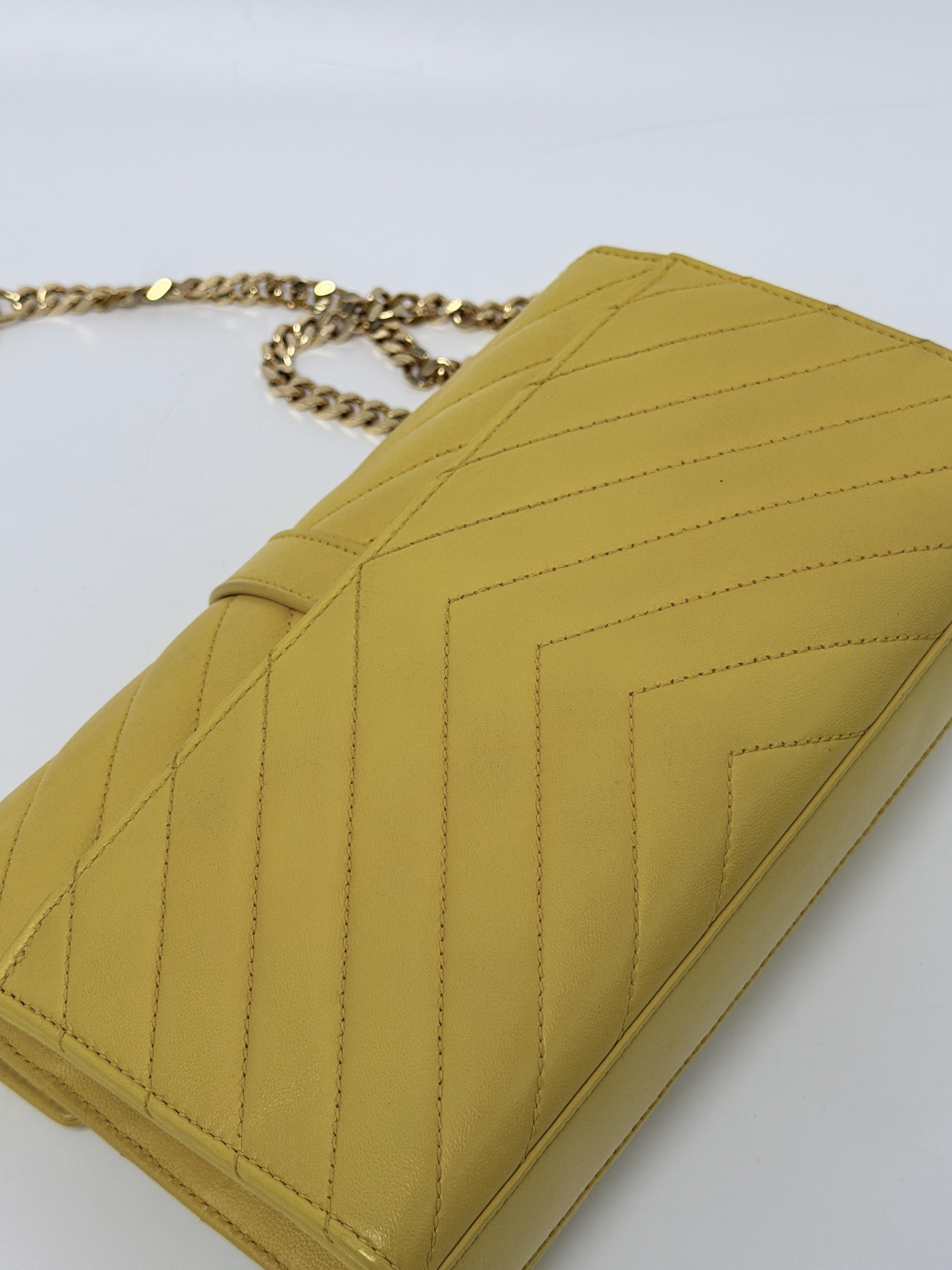 Saint Laurent YSL Sulpice Medium Yellow Quilted Crossbody Shoulder Bag JD1216Y