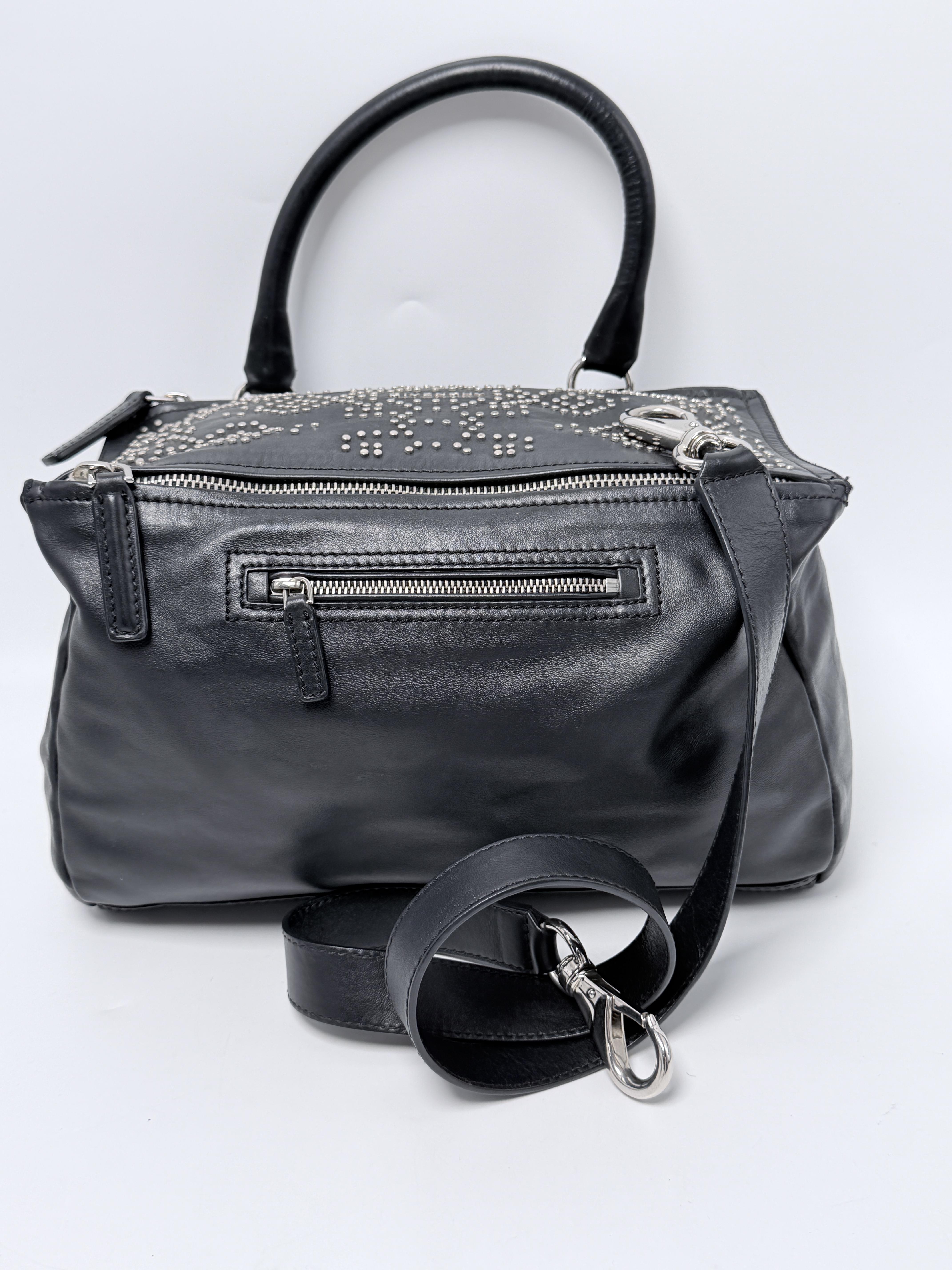 Micro Studded Calfskin Medium Pandora Shoulder Bag Satchel Black JD1230GV
