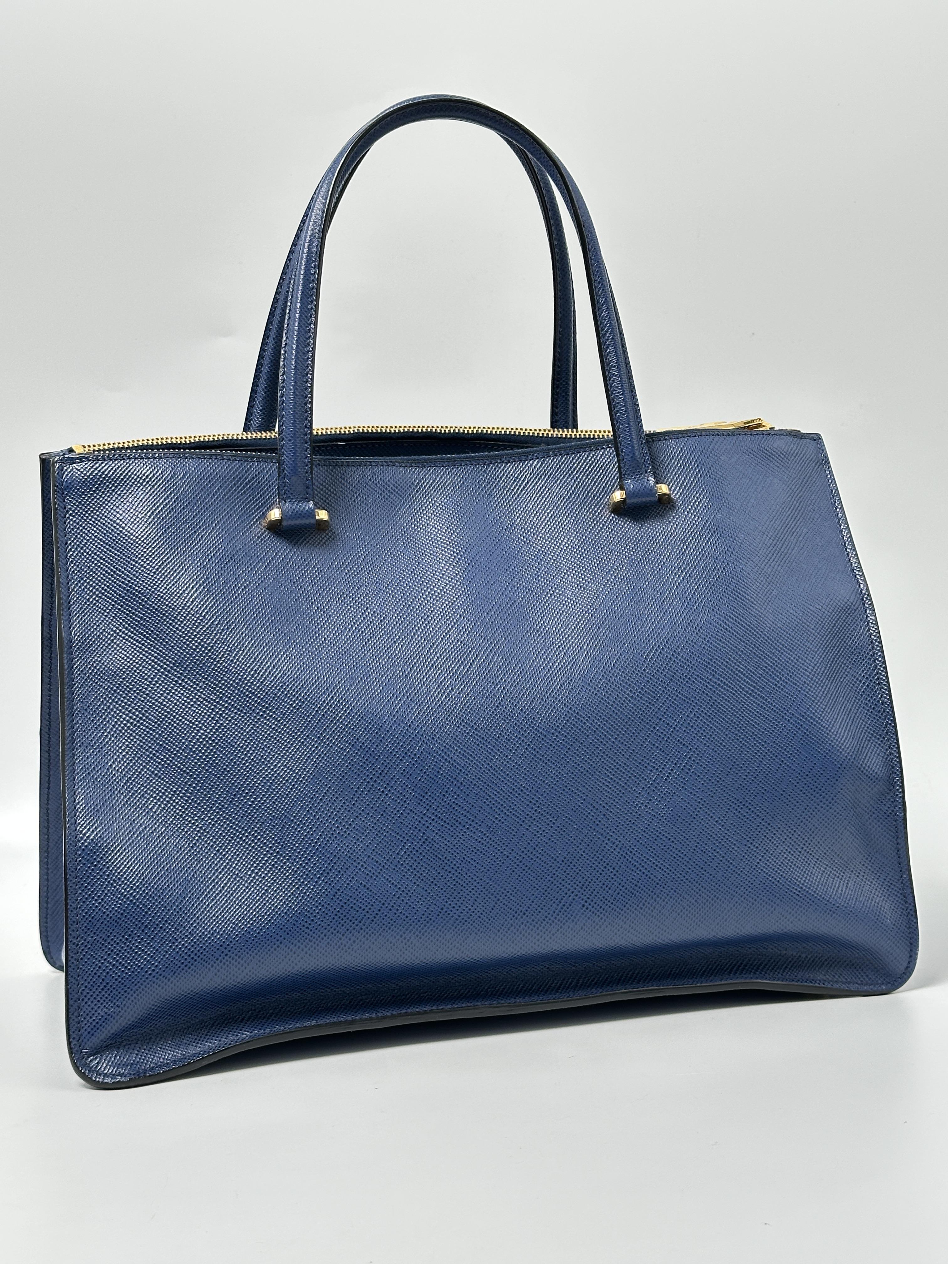 Pre-owned PRADA leather Tote Bags Blue Convertible Tote Shoulder Bag Top Handle Handbag JD884PR