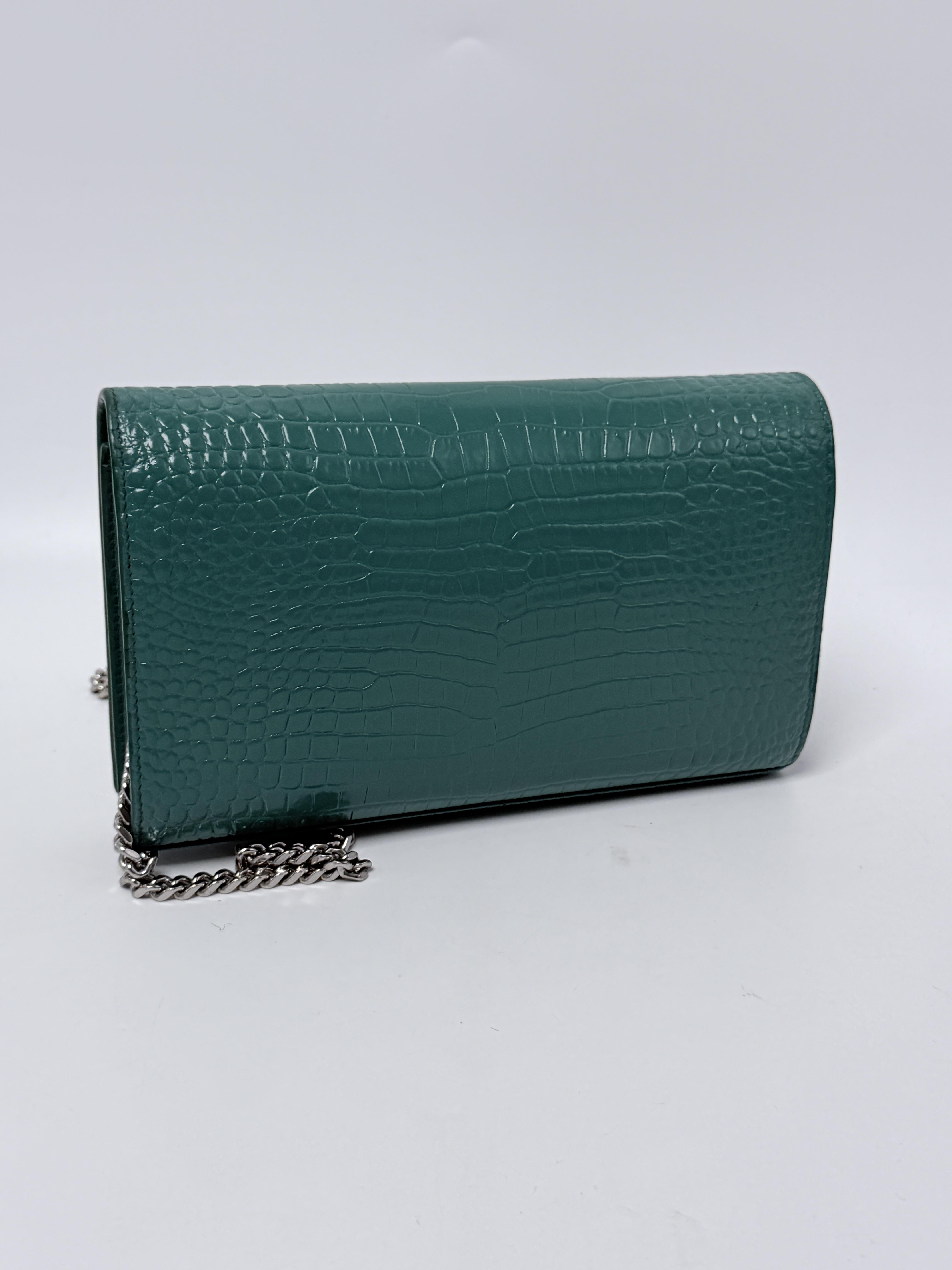 Saint Laurent Kate Wallet on Chain Green Crossbody Bag Handbag JD1536Y