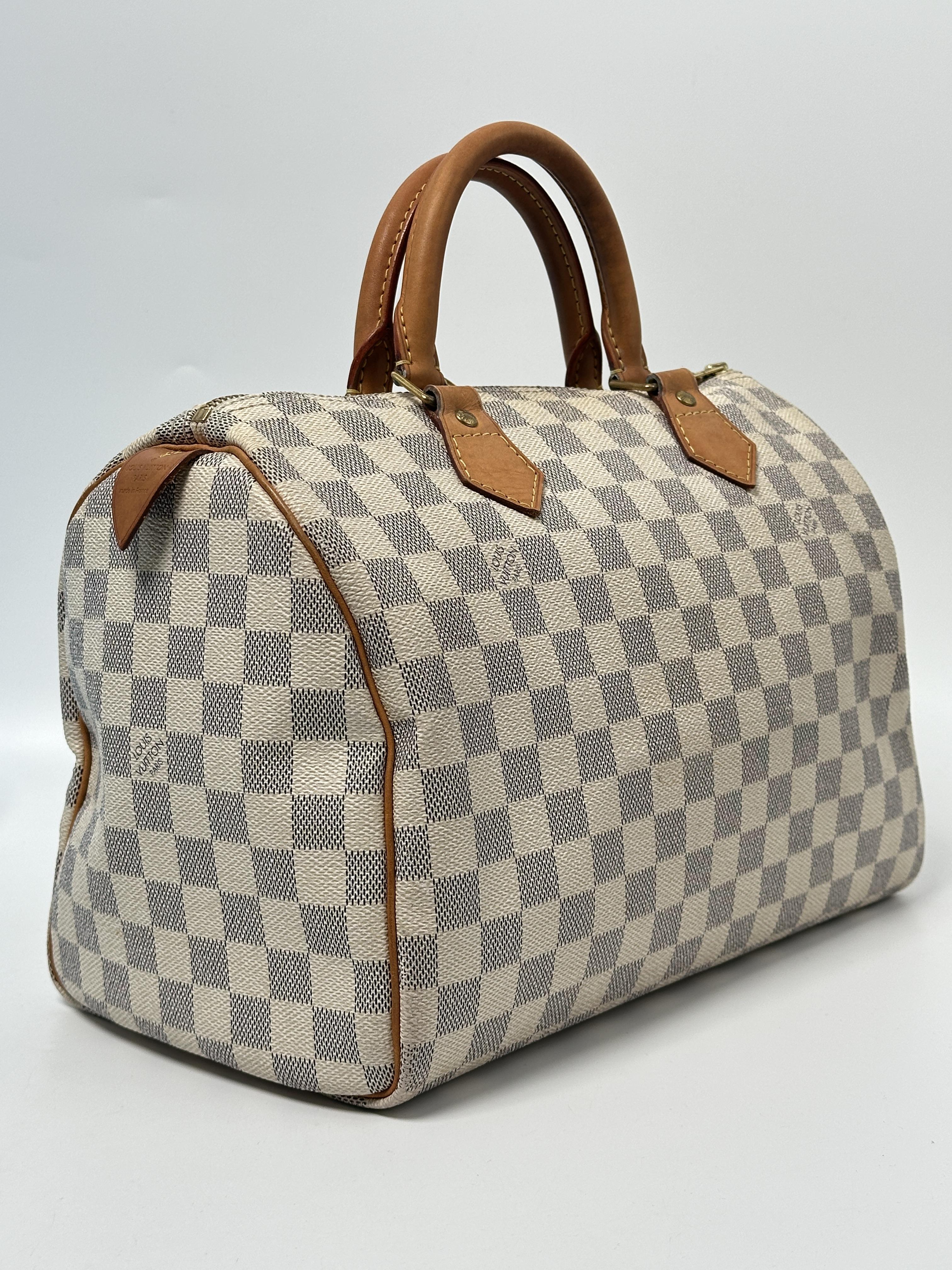 Damier Azur Speedy 30 Handle Handbag Shoulder Bag White JA858LV
