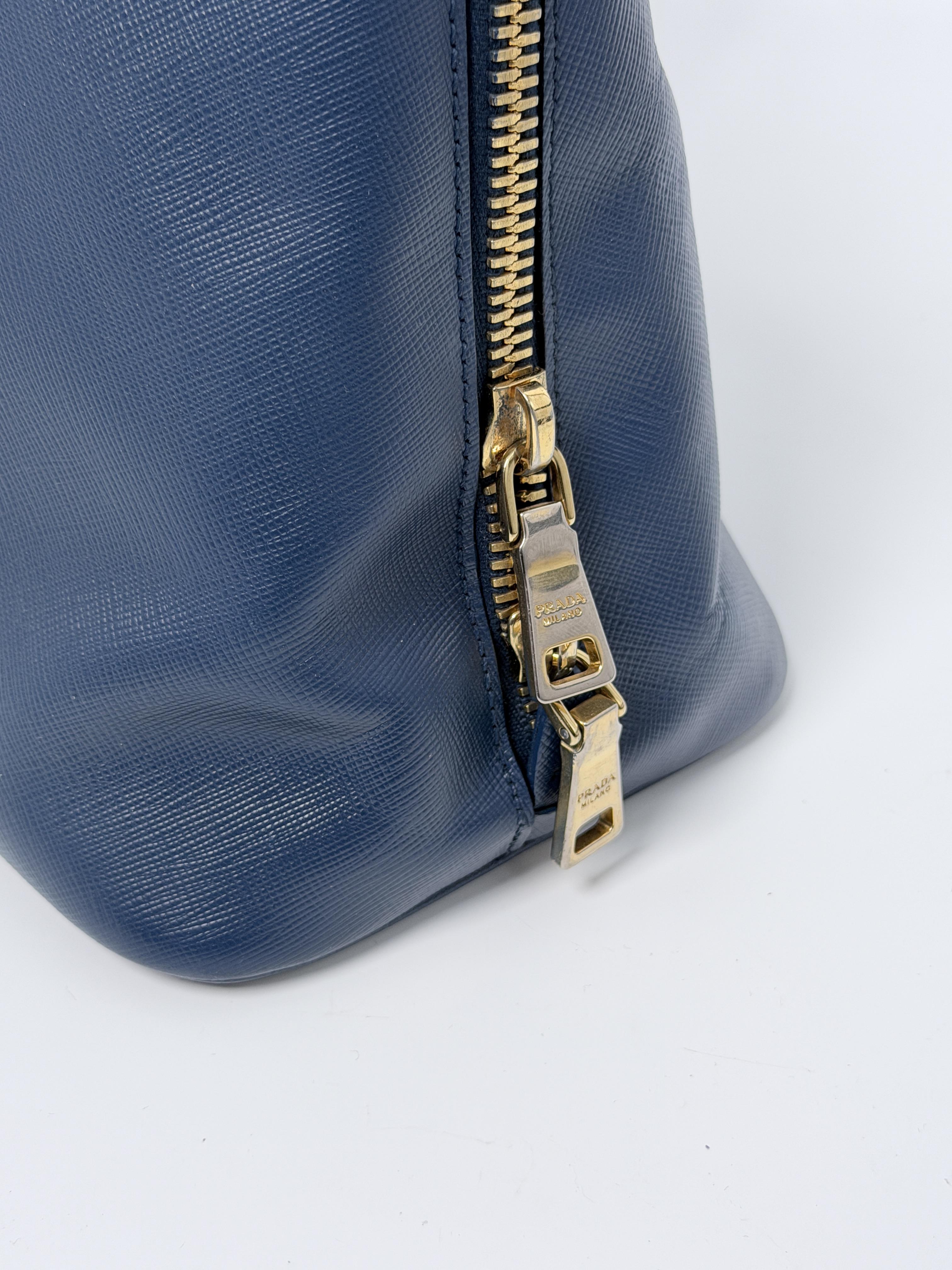 Pre-owned PRADA Leather Shoulder Bags Saffiano Lux Large Promenade Satchel Bag Blue Handle Handbag JE518PD