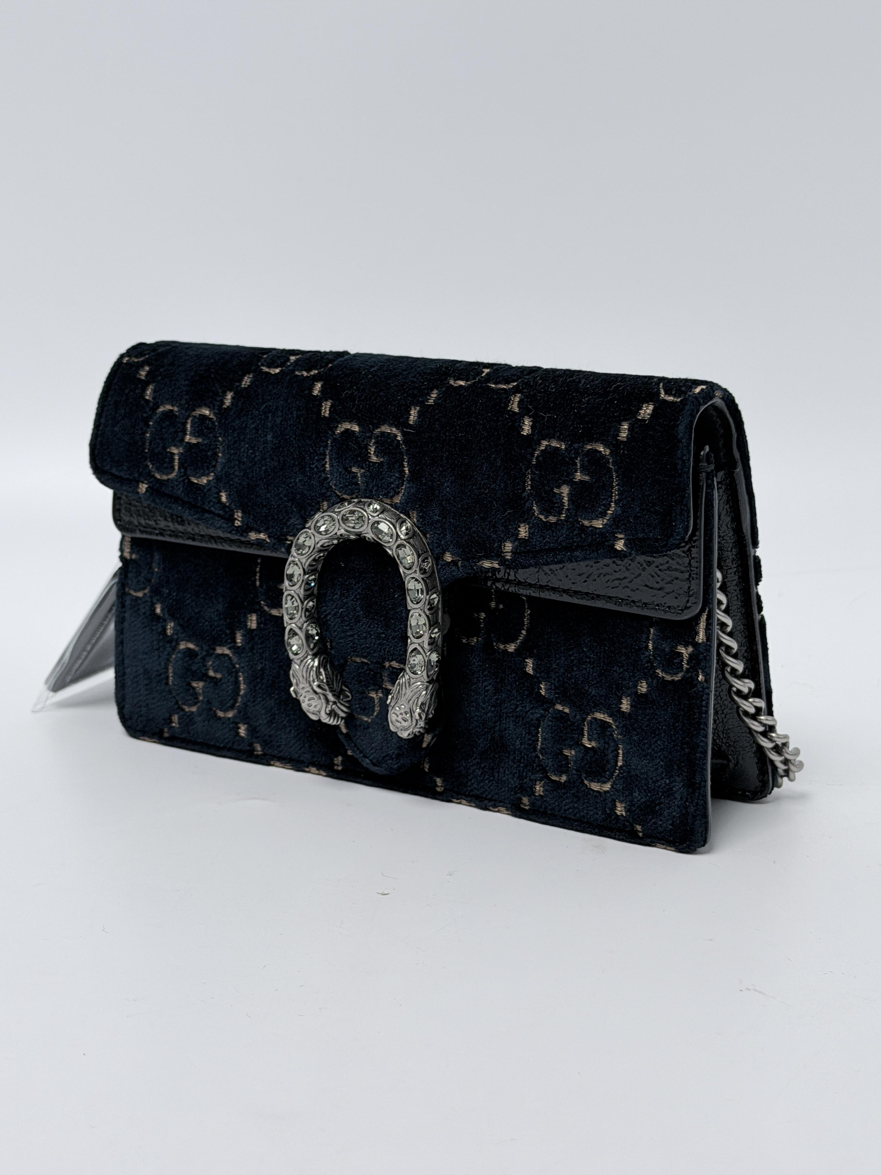 Dionysus GG Velvet Super Mini Chain Crossbody Bag Black JD1395GG