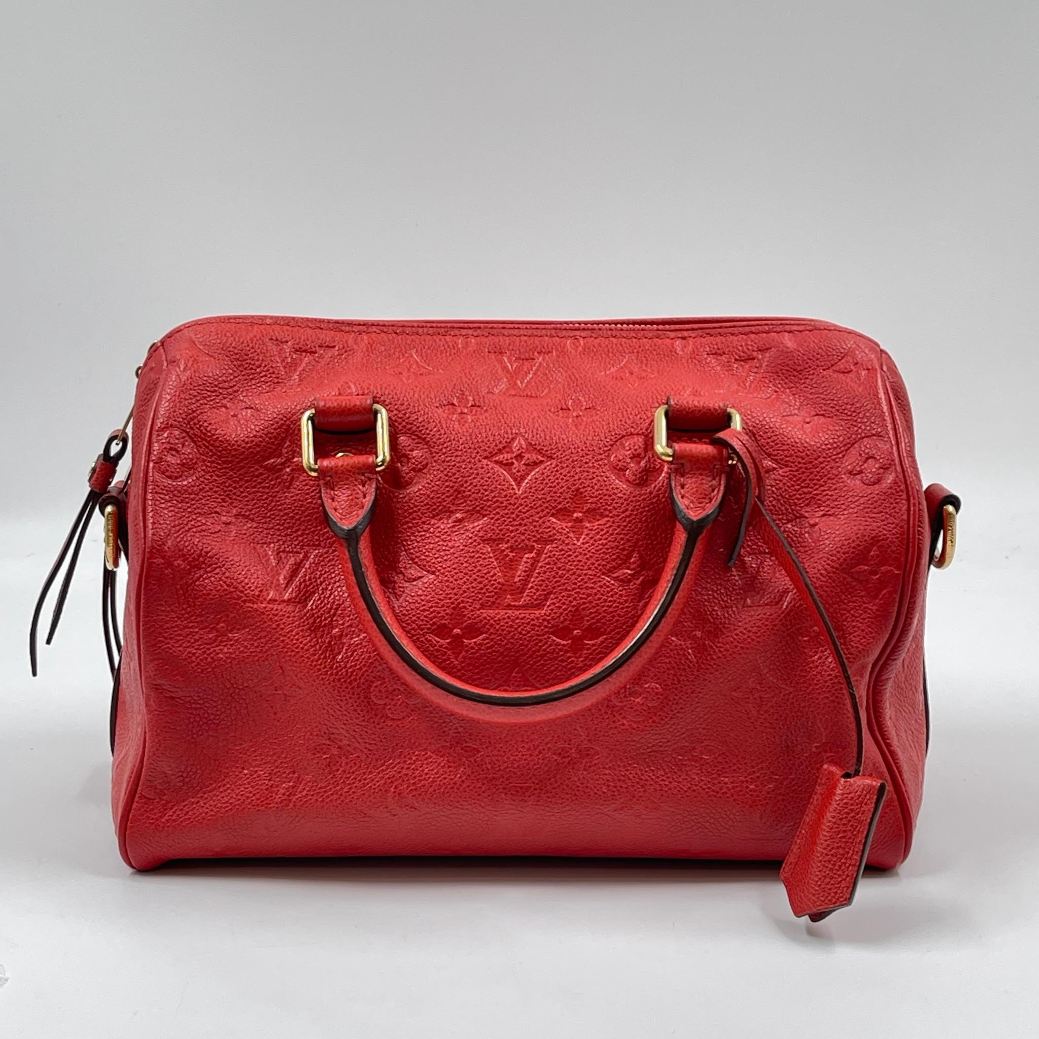 Pre-owned Louis Vuitton calfskin Crossbody Bags Speedy Bandoulière 25 Monogram Empreinte Red Handle Handbag LV185Fei