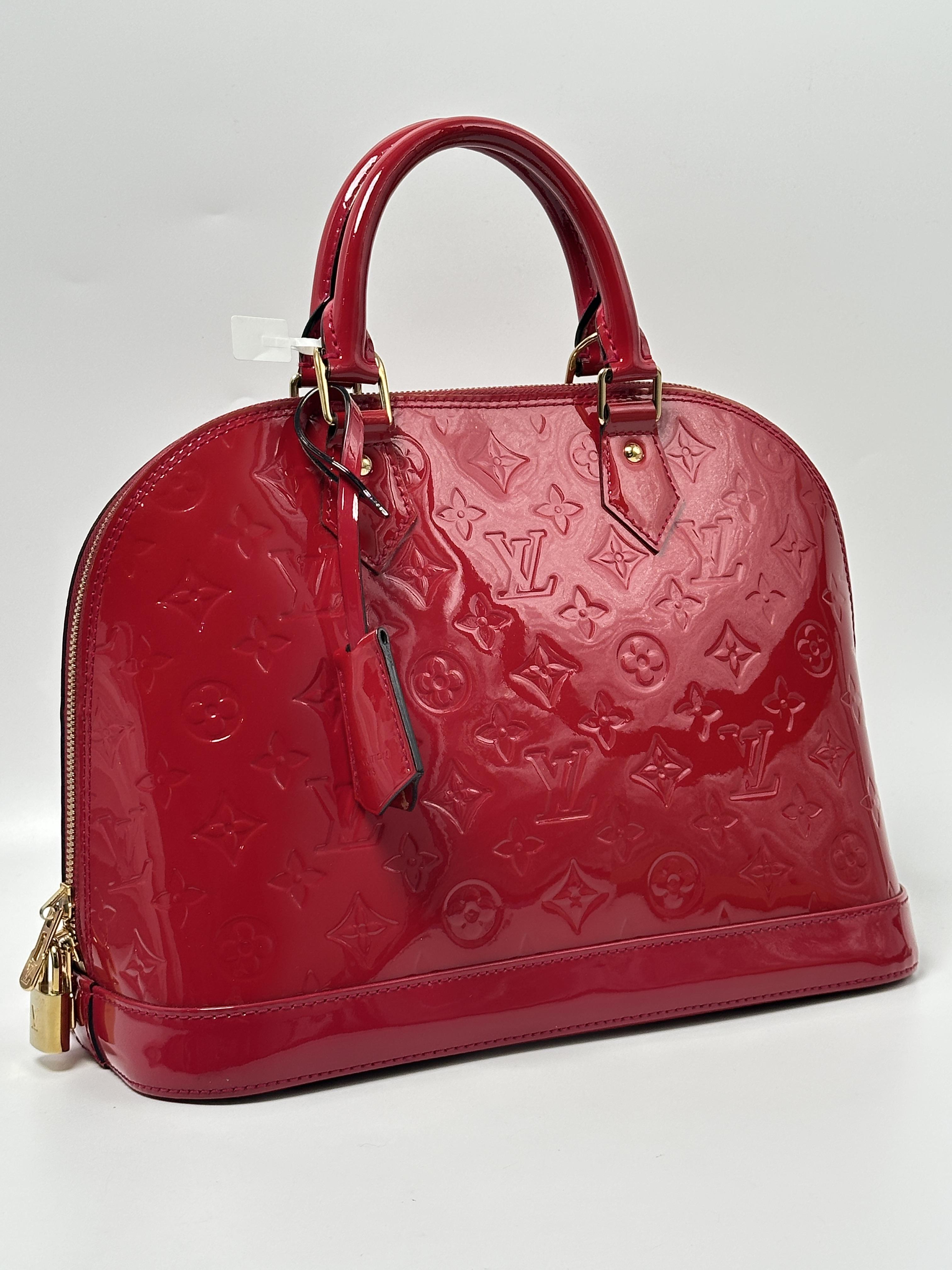 Red Monogram Vernis Alma PM Top Handle Bag JA691LV