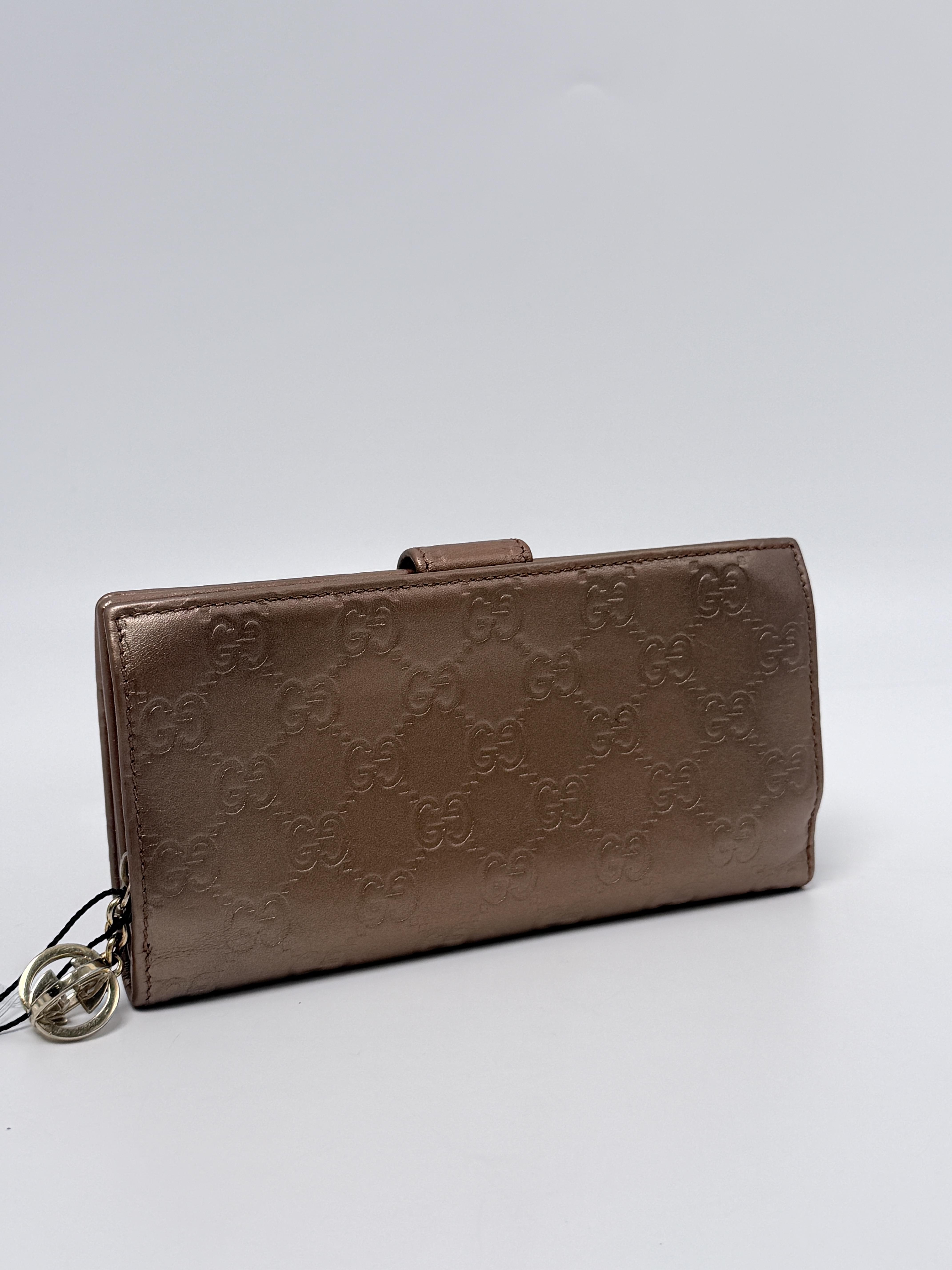 Guccissima Long Wallet Bronze Gold Metallic Continental Bifold Wallet with GG Charm JD1292GG