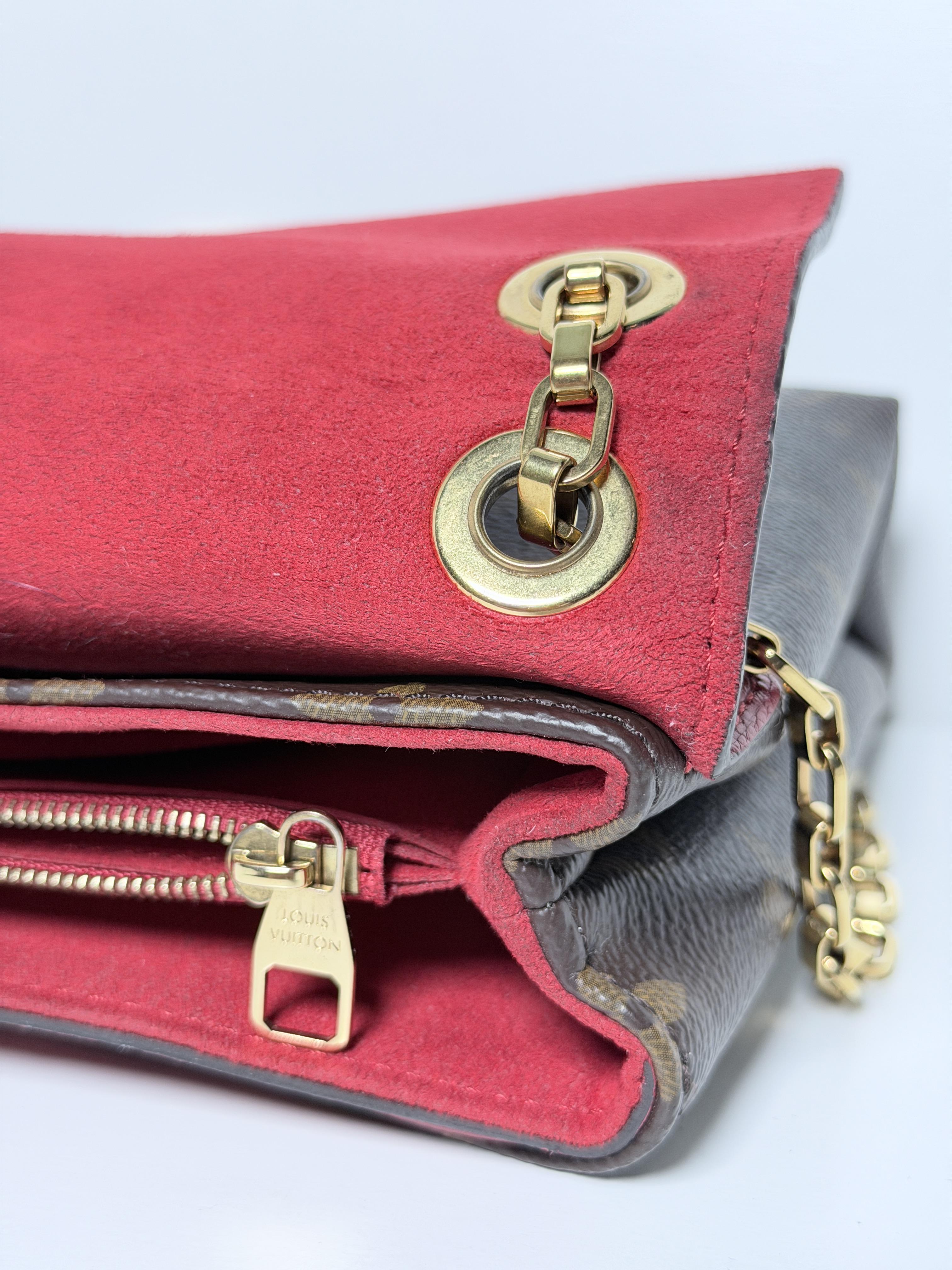 Pre-owned Louis Vuitton Canvas Crossbody Bags Authentic Monogram Pallas Chain Crossbody Red Cerise M41201 JX LV4