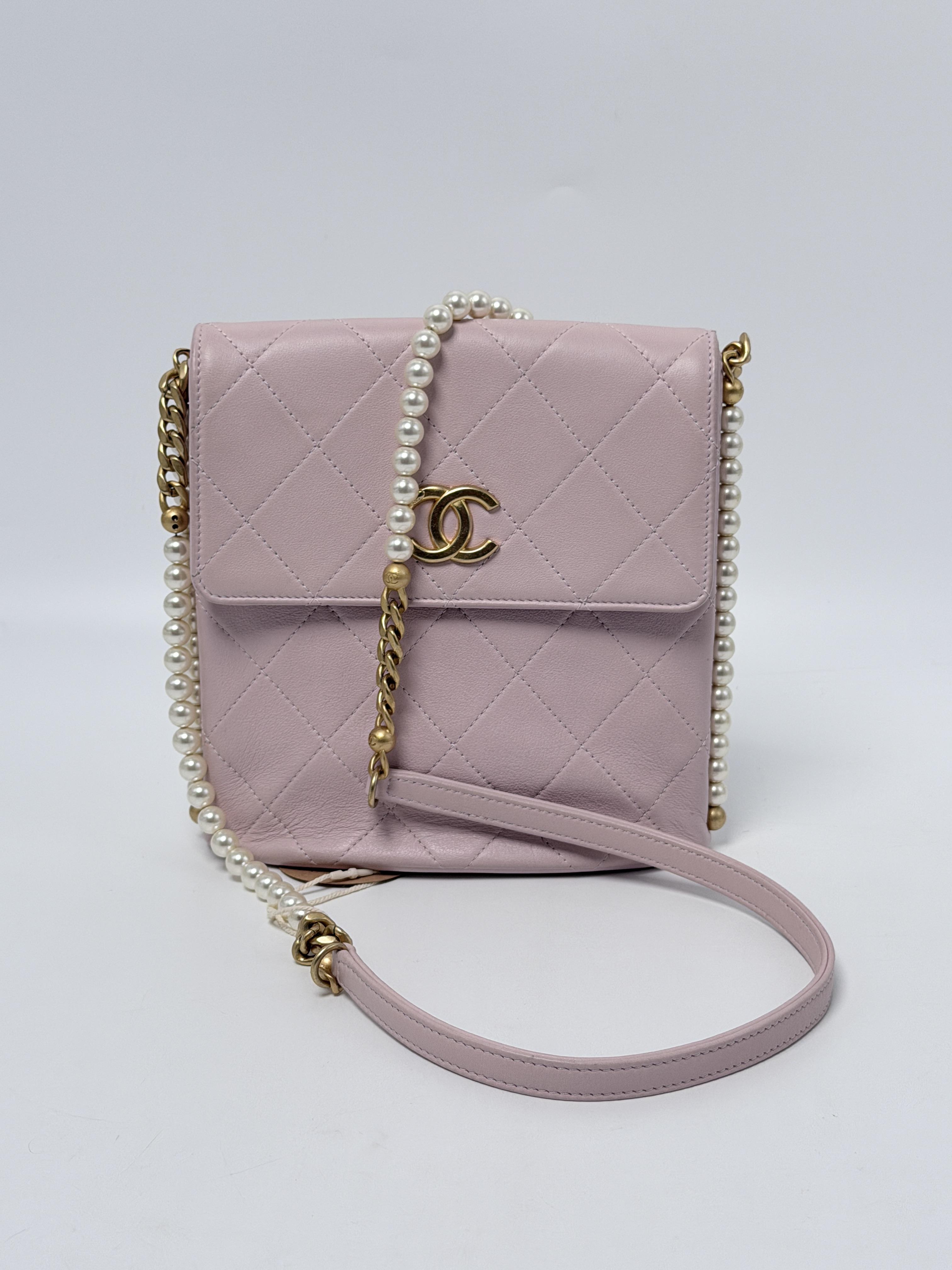 21S Quilted Calfskin Small All About Pearls Hobo Crossbody Bag Light Pink P040CC
