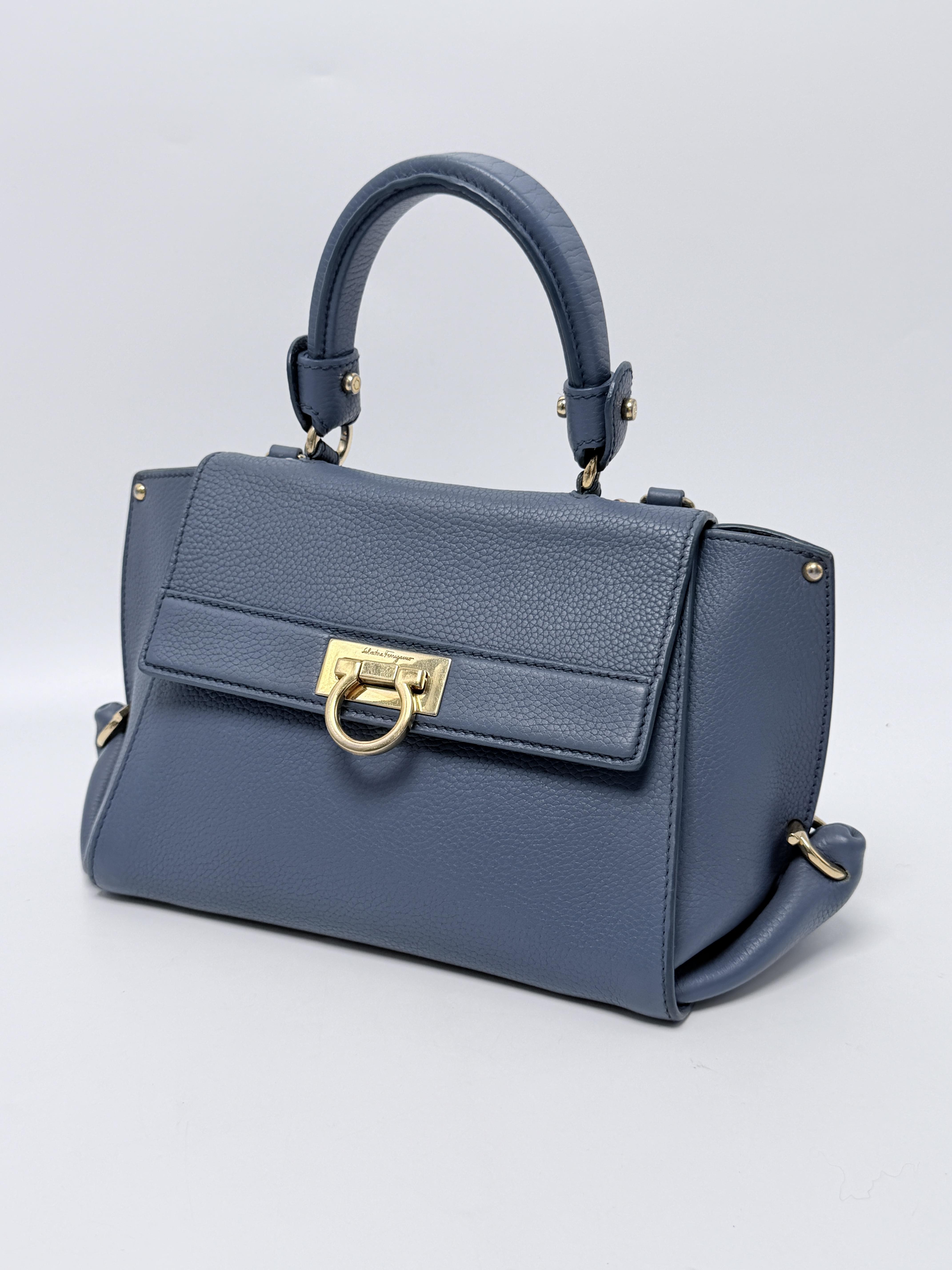 Sofia Small Gancini Pebbled Satchel Blue JD1514FG