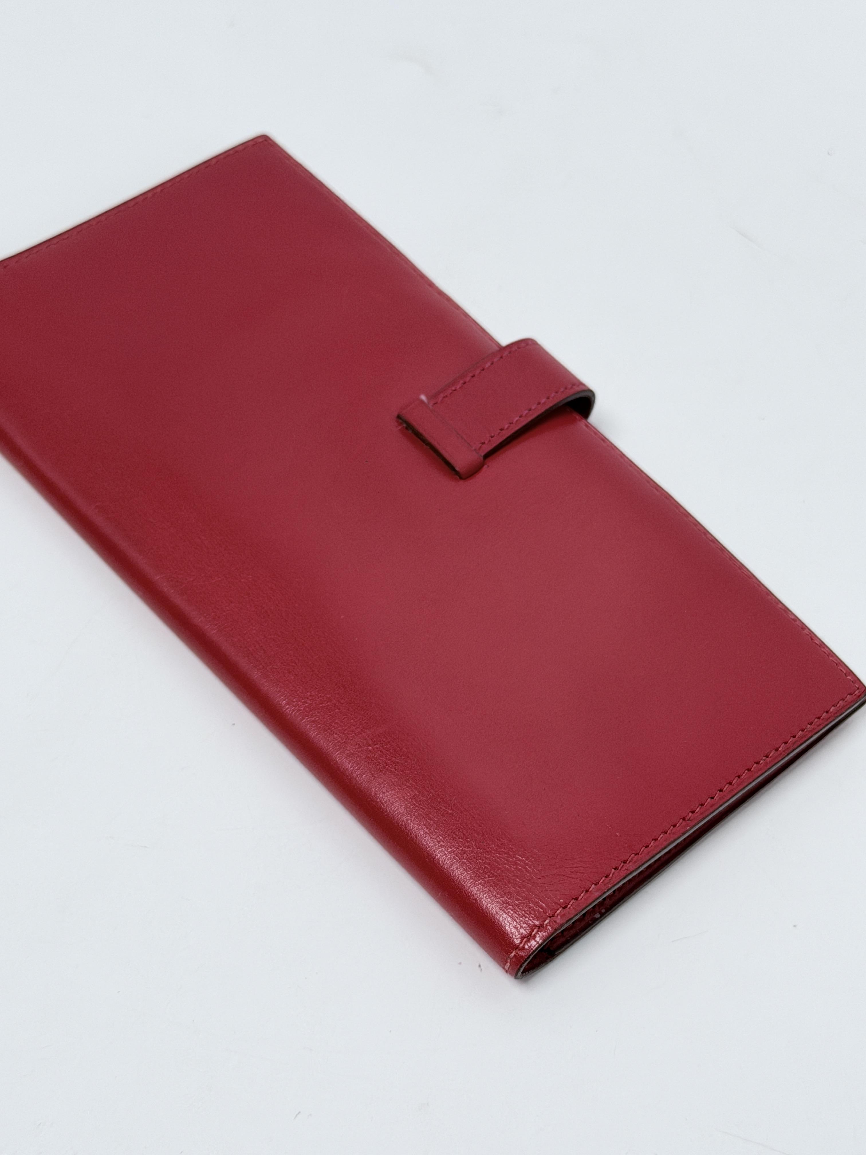 Hermes Bearn Soufflet Wallet Epsom Red Flap Purse Gold Hardware JE2895HM