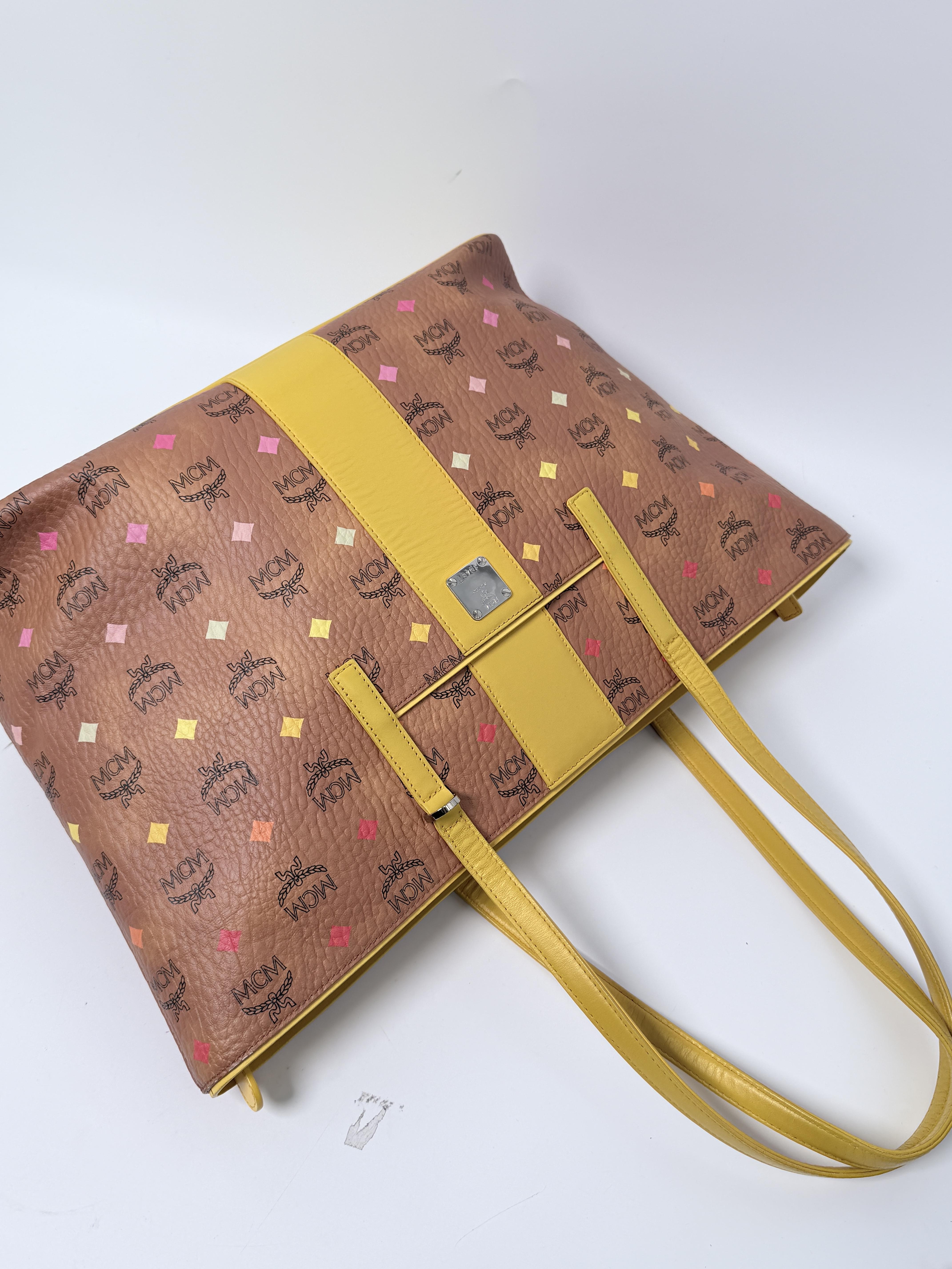 Pink and Yellow Flight Edition Visetos Medium Anya Shopper Tote Bag Shoulder Handbag JD163MCM