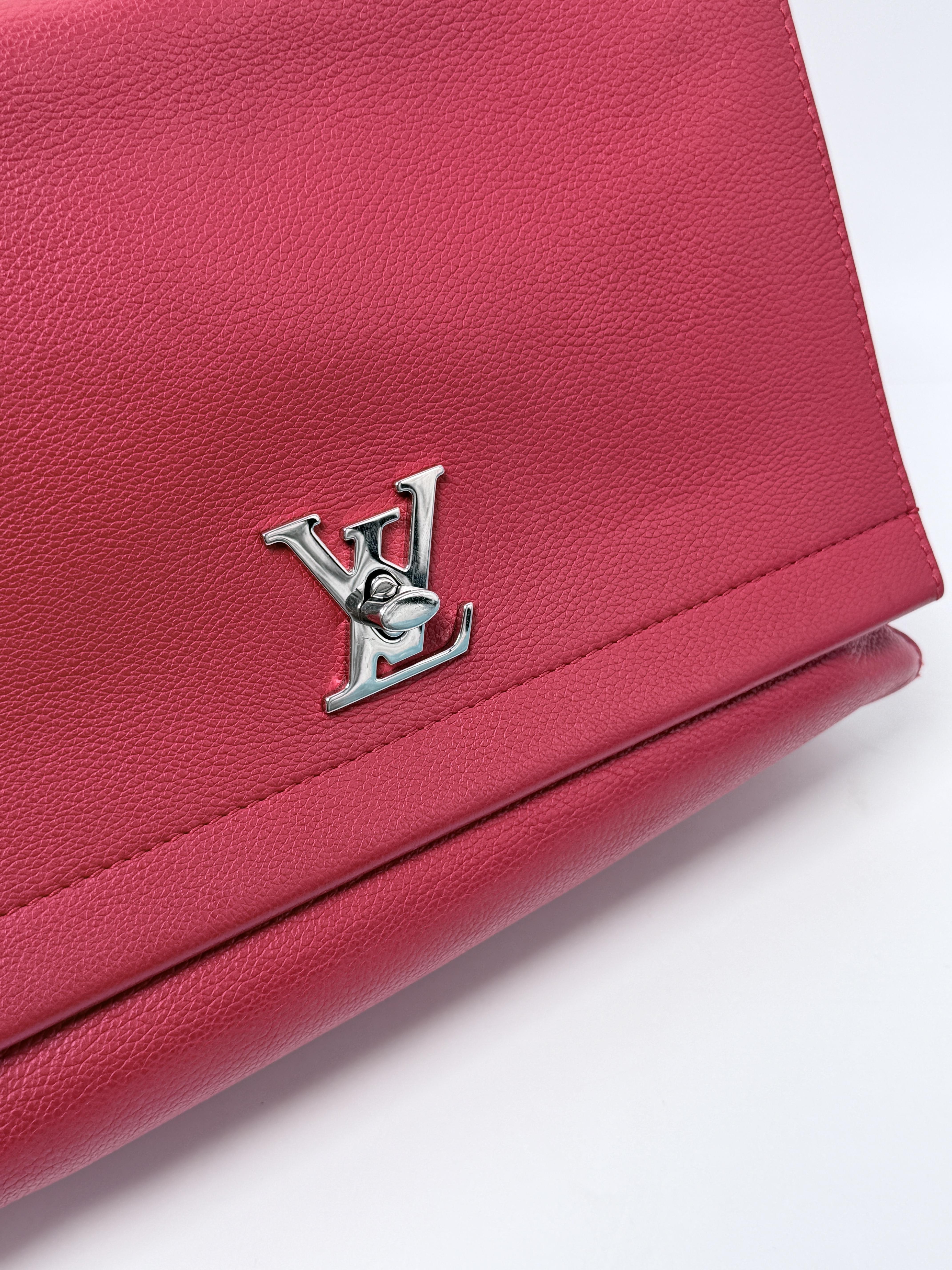 Lockme II Rubis Red Grained Calfskin Top Handle Crossbody Bag JD1506LV