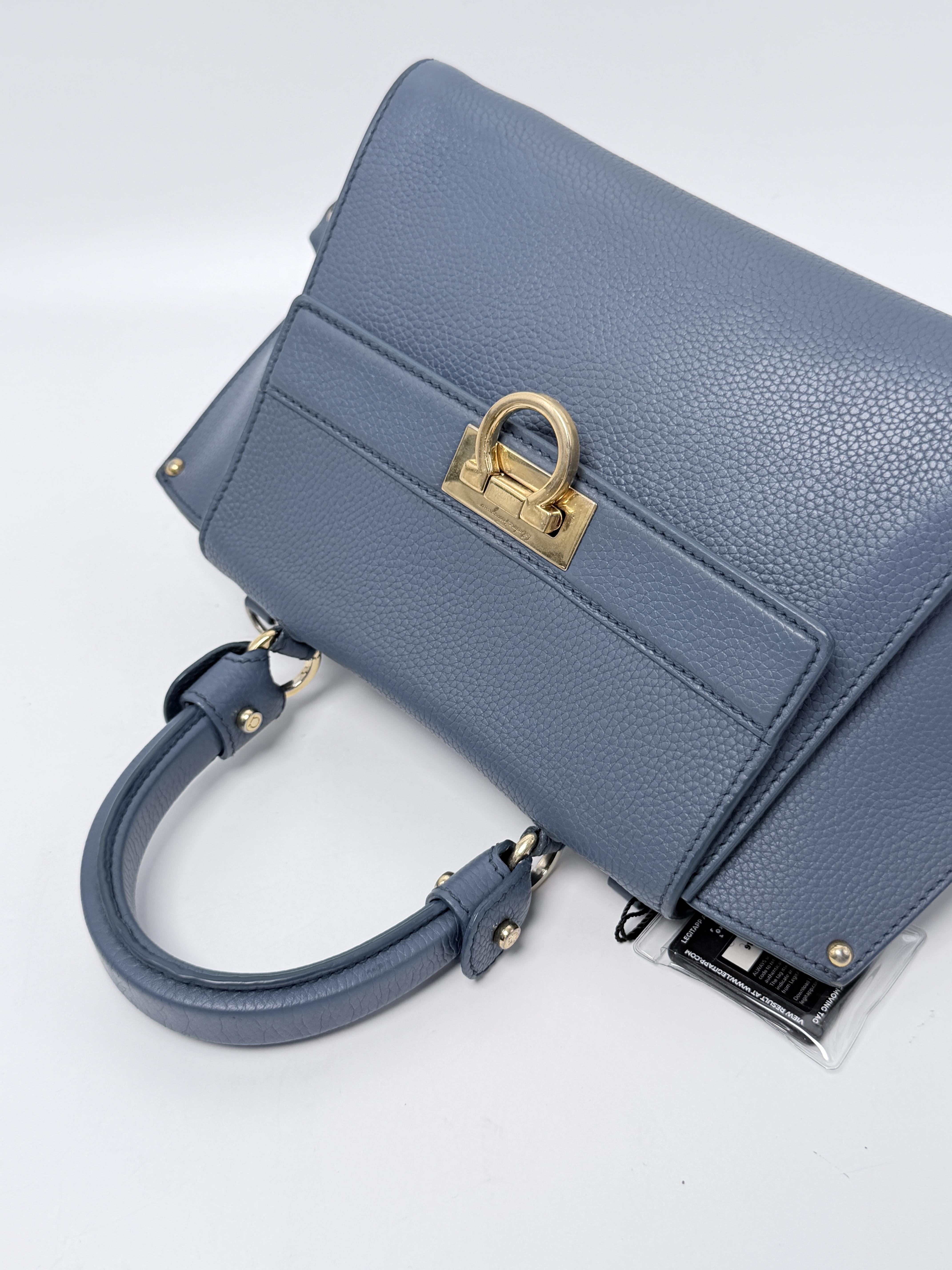 Sofia Small Gancini Pebbled Satchel Blue JD1514FG