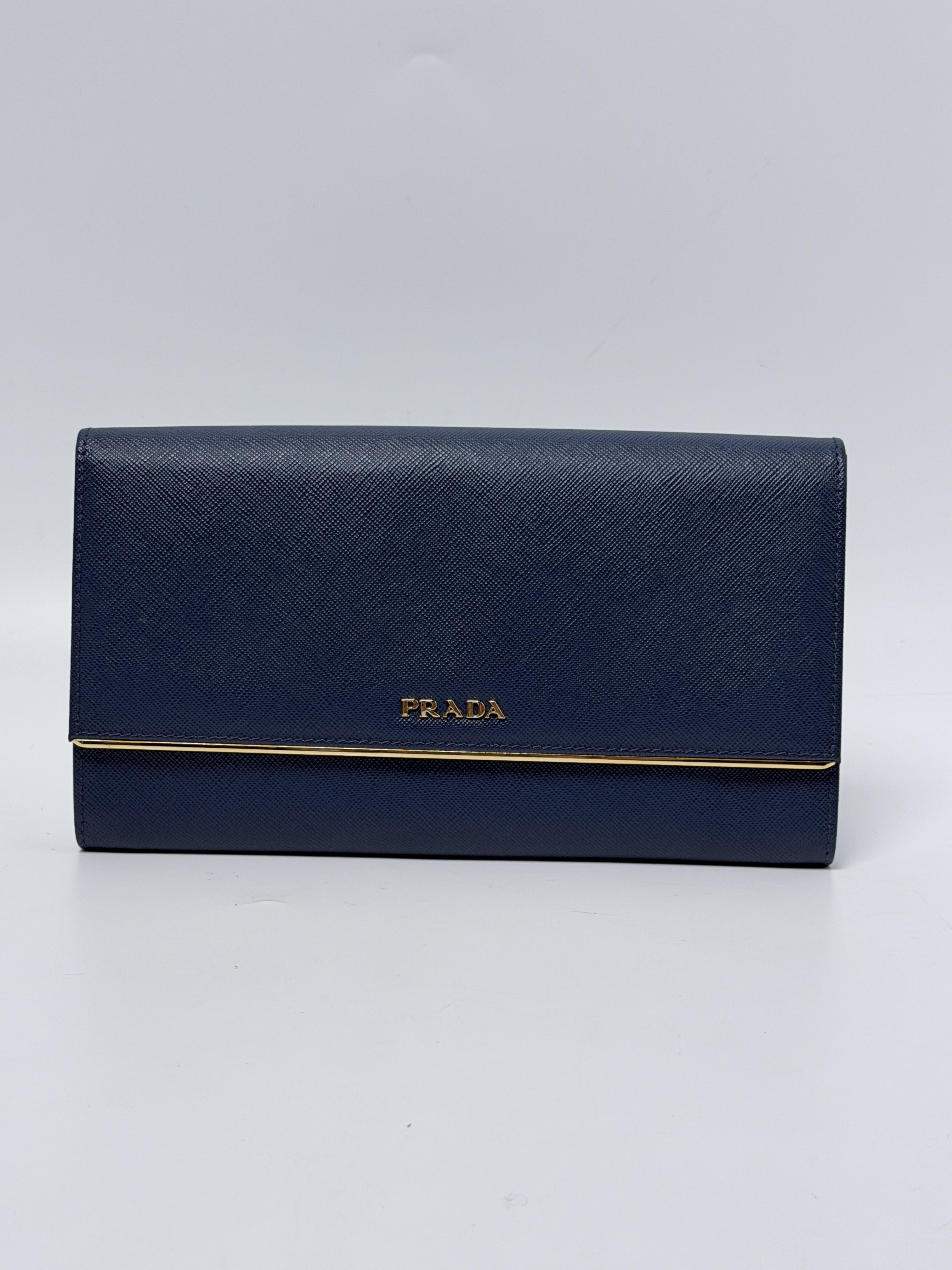 Saffiano Metal Bar Continental Long Flap Wallet Bluette JD1361PR