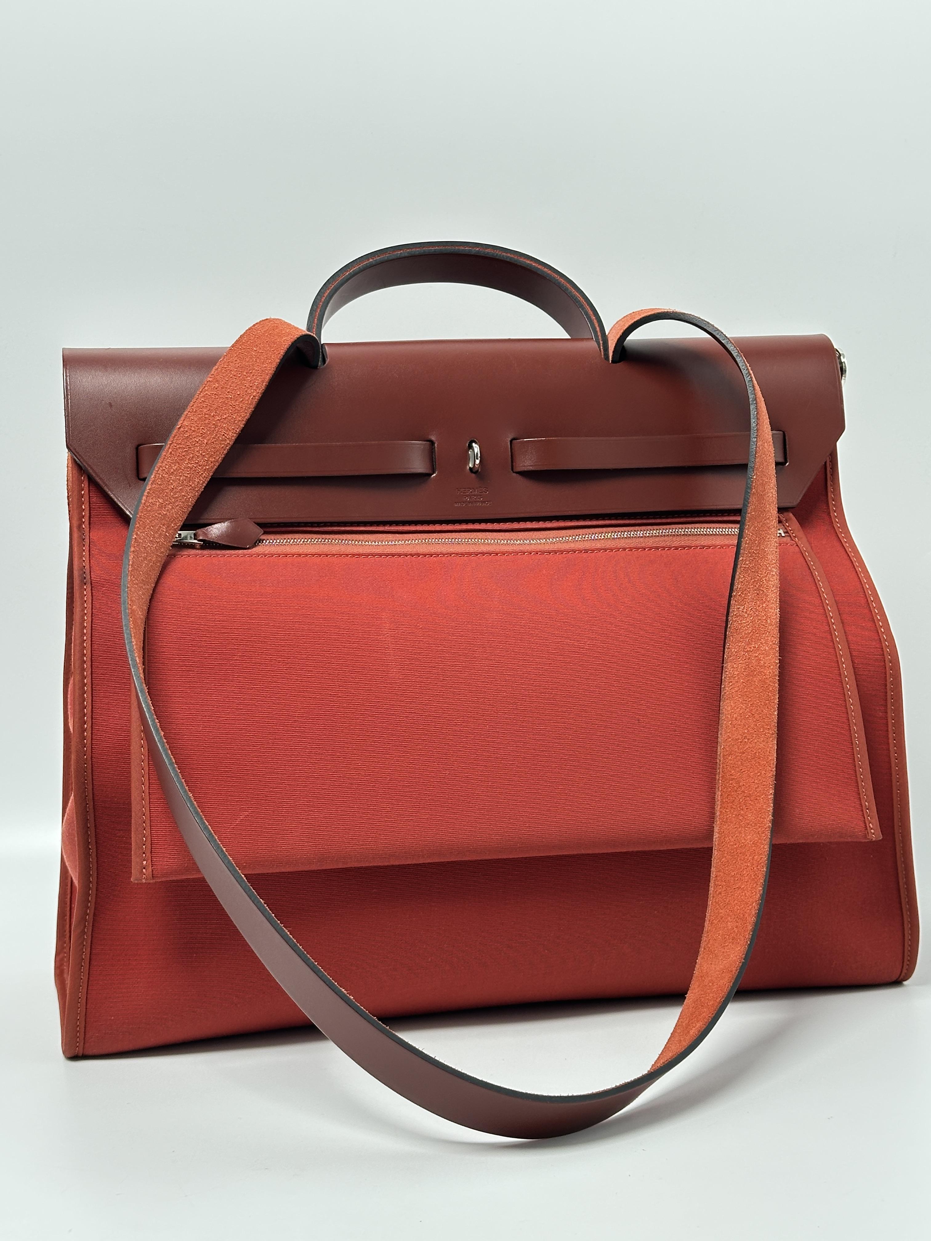 Pre-owned HERMÈS Canvas Shoulder Bags Red Herbag Zip 39 Top Handle Bag Shoulder Tote Handbag XU003HM