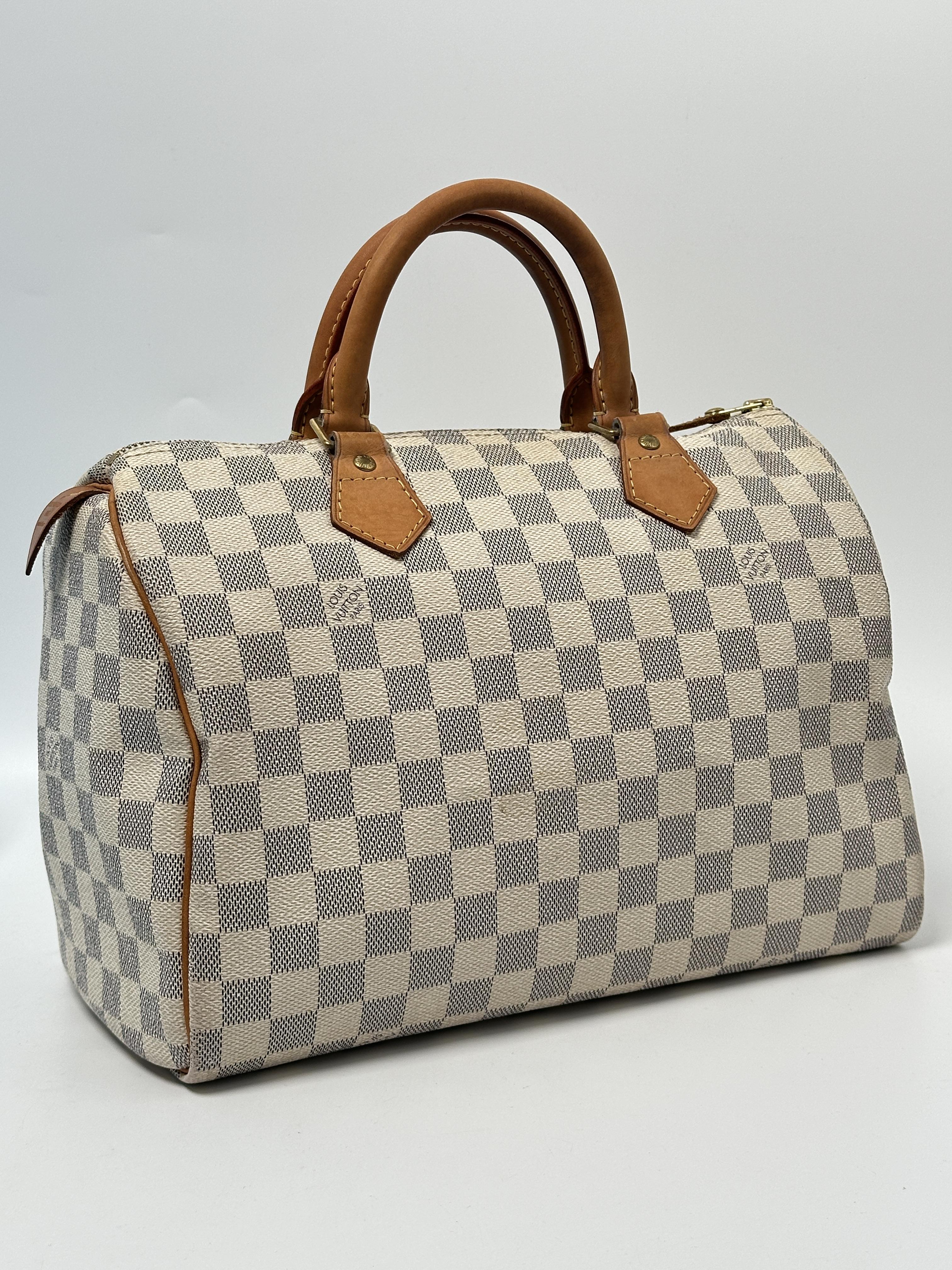 Damier Azur Speedy 30 Handle Handbag Shoulder Bag White JA858LV