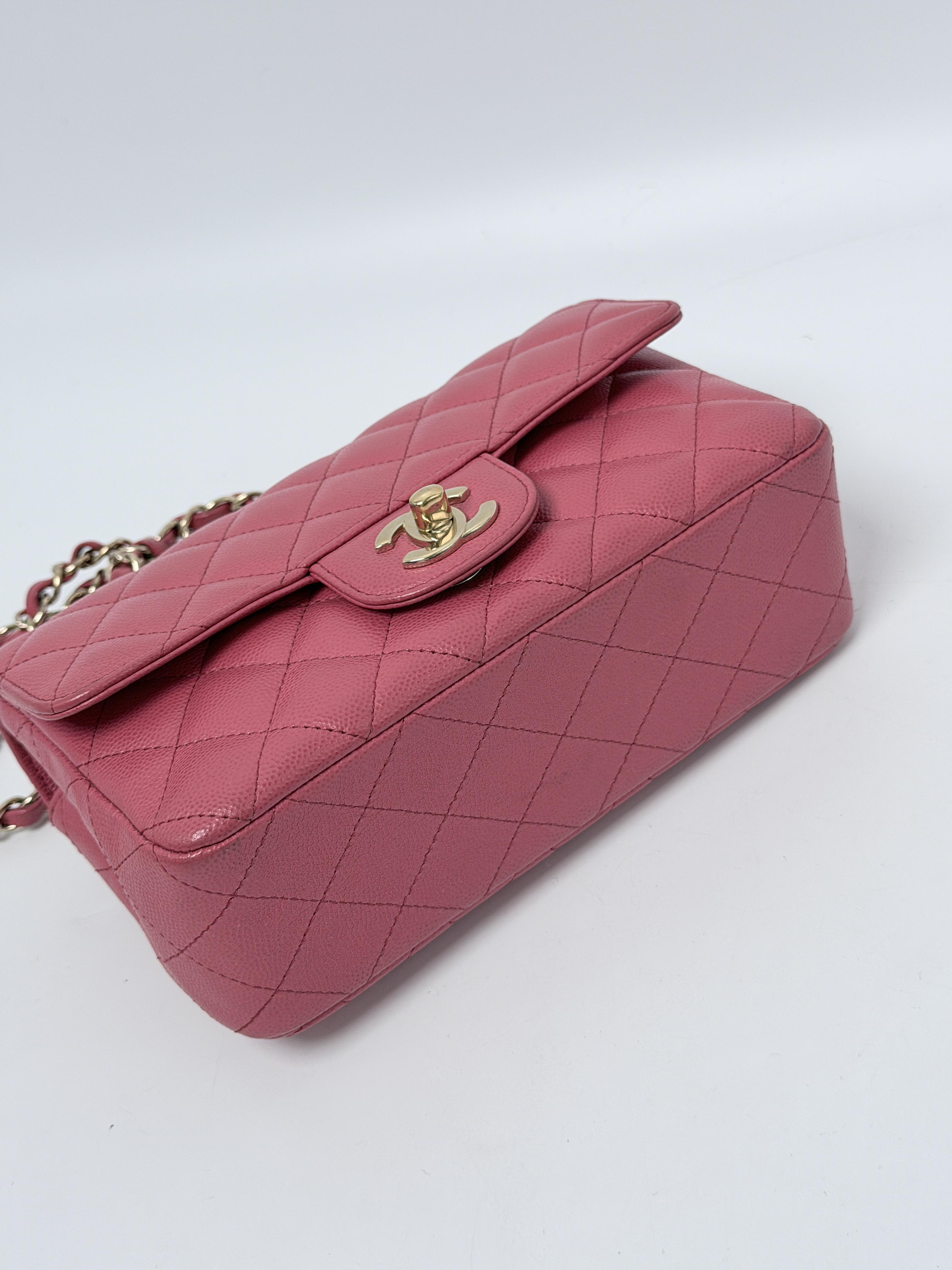 Caviar Quilted Classic Mini Rectangular Flap Bag Pink Gold Hardware P046CC