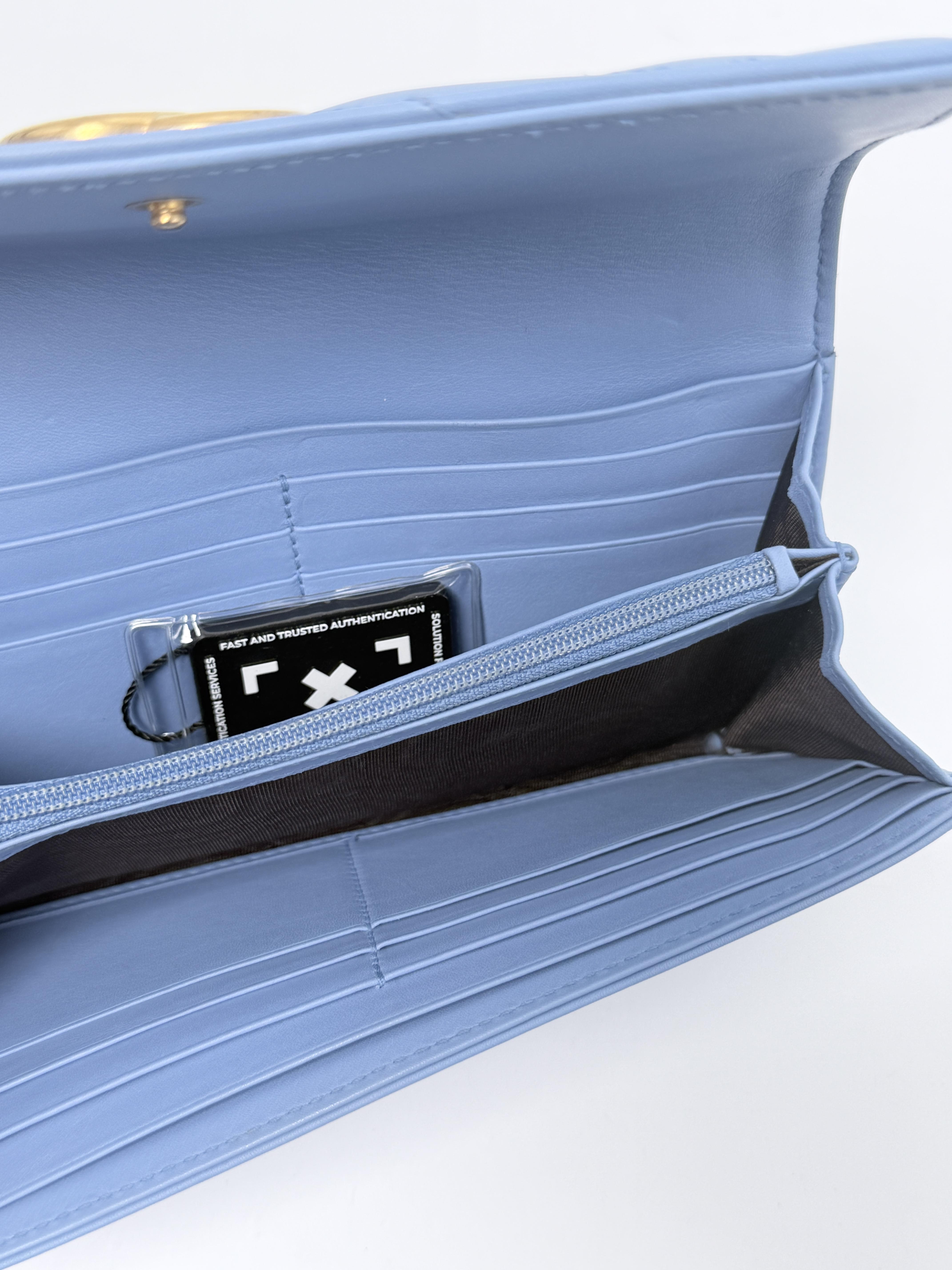 GG Marmont Continental Wallet Blue Matelasse Long Flap Wallet JD1193GG