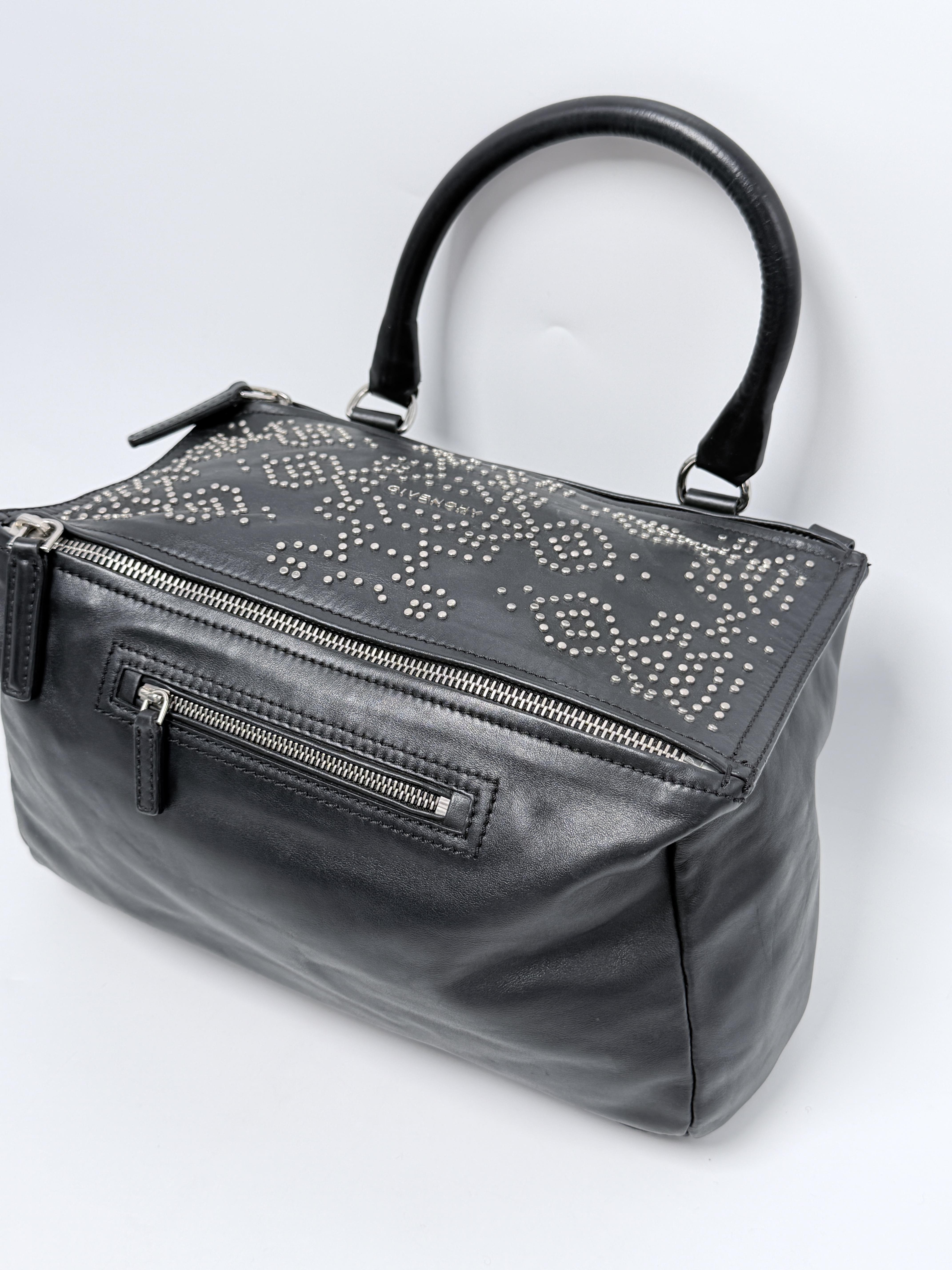 Micro Studded Calfskin Medium Pandora Shoulder Bag Satchel Black JD1230GV