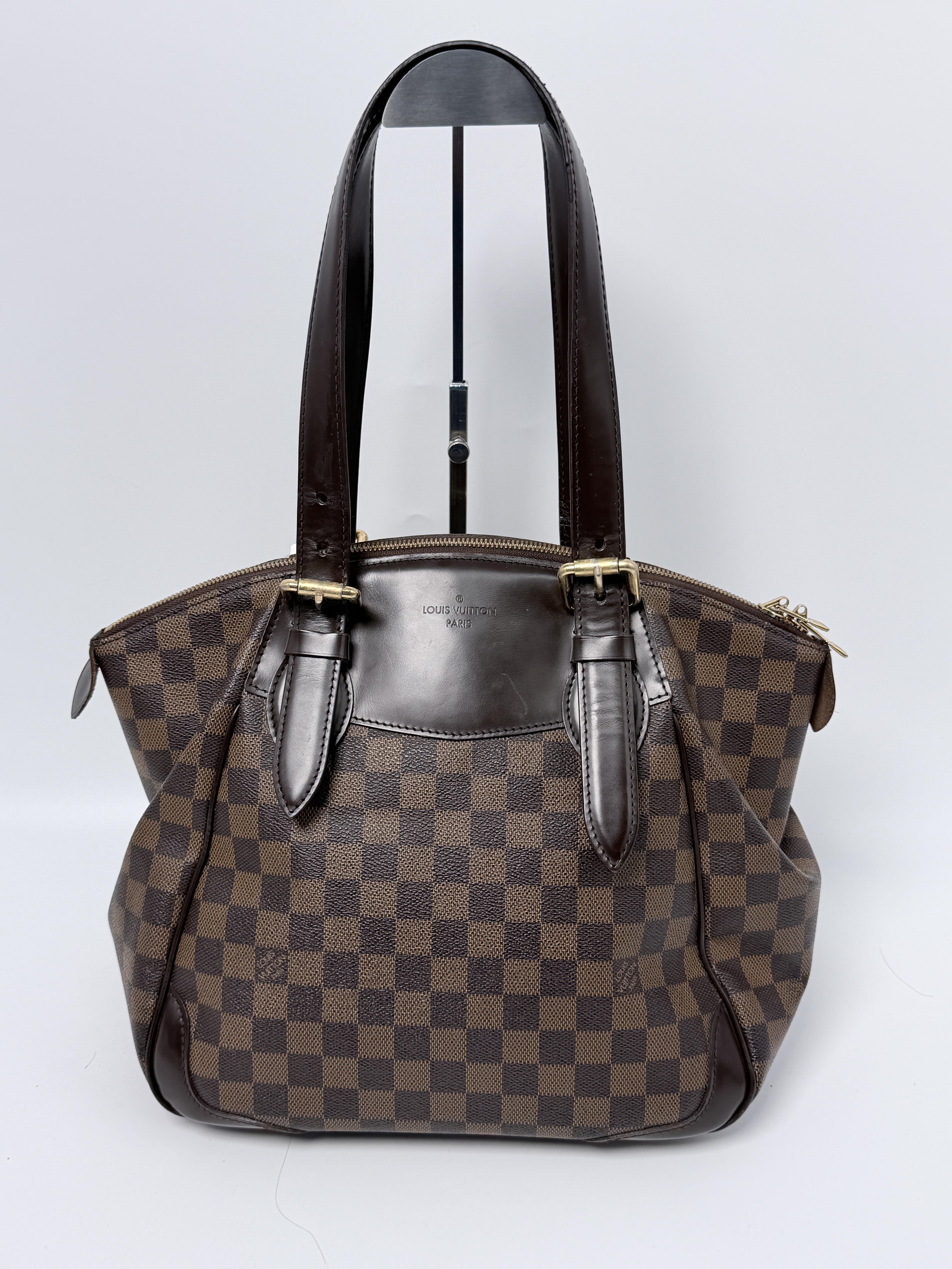 Pre-owned Louis Vuitton Canvas Shoulder Bags Damier Ebene Verona MM Large Handle Handbag Shoulder Bag JA557LV