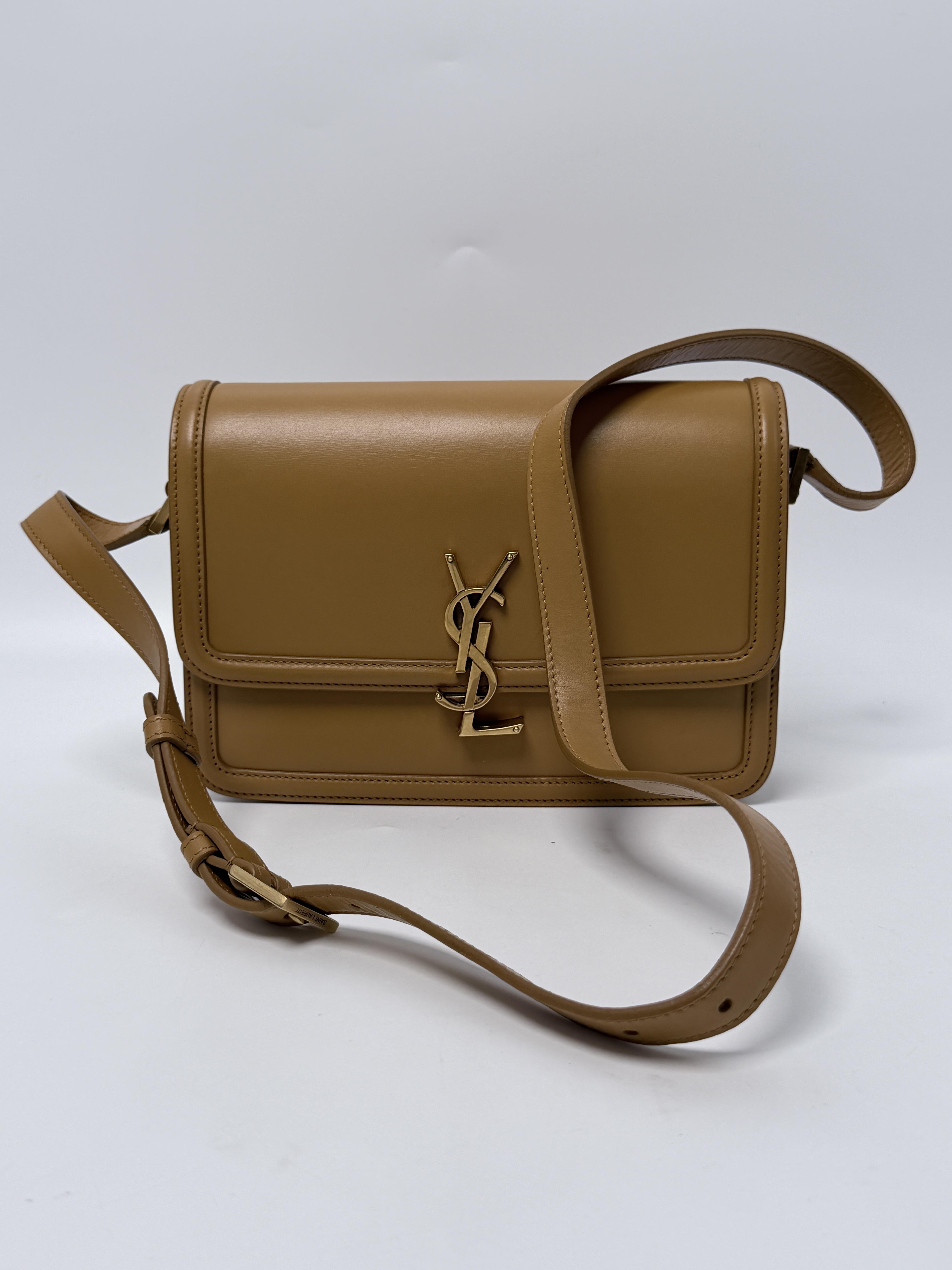 Saint Laurent Solferino Medium Satchel Box Calfskin Natural Tan HB006YS