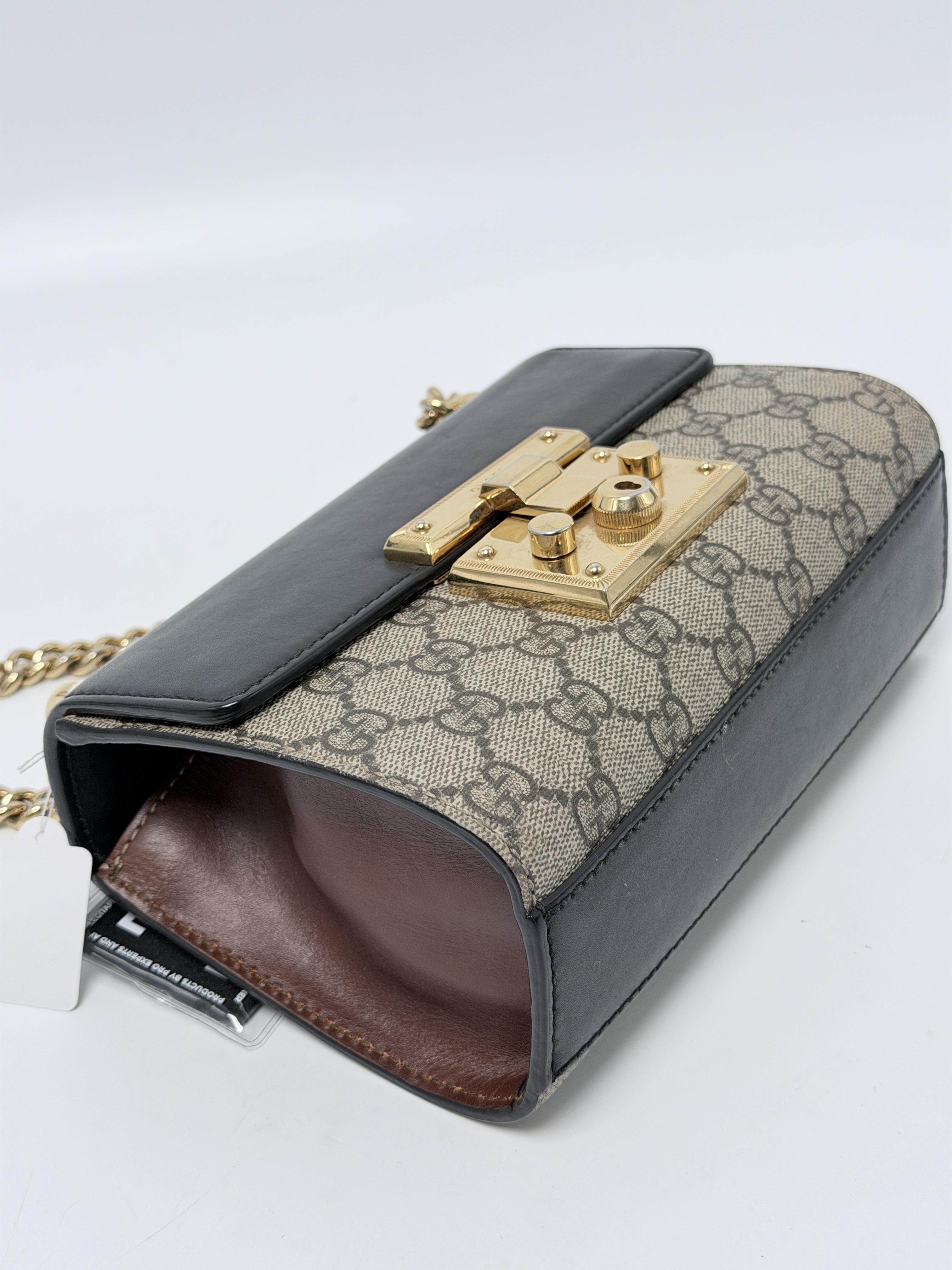 Black Leather GG Supreme Canvas Padlock Small Shoulder Bag JE721GG