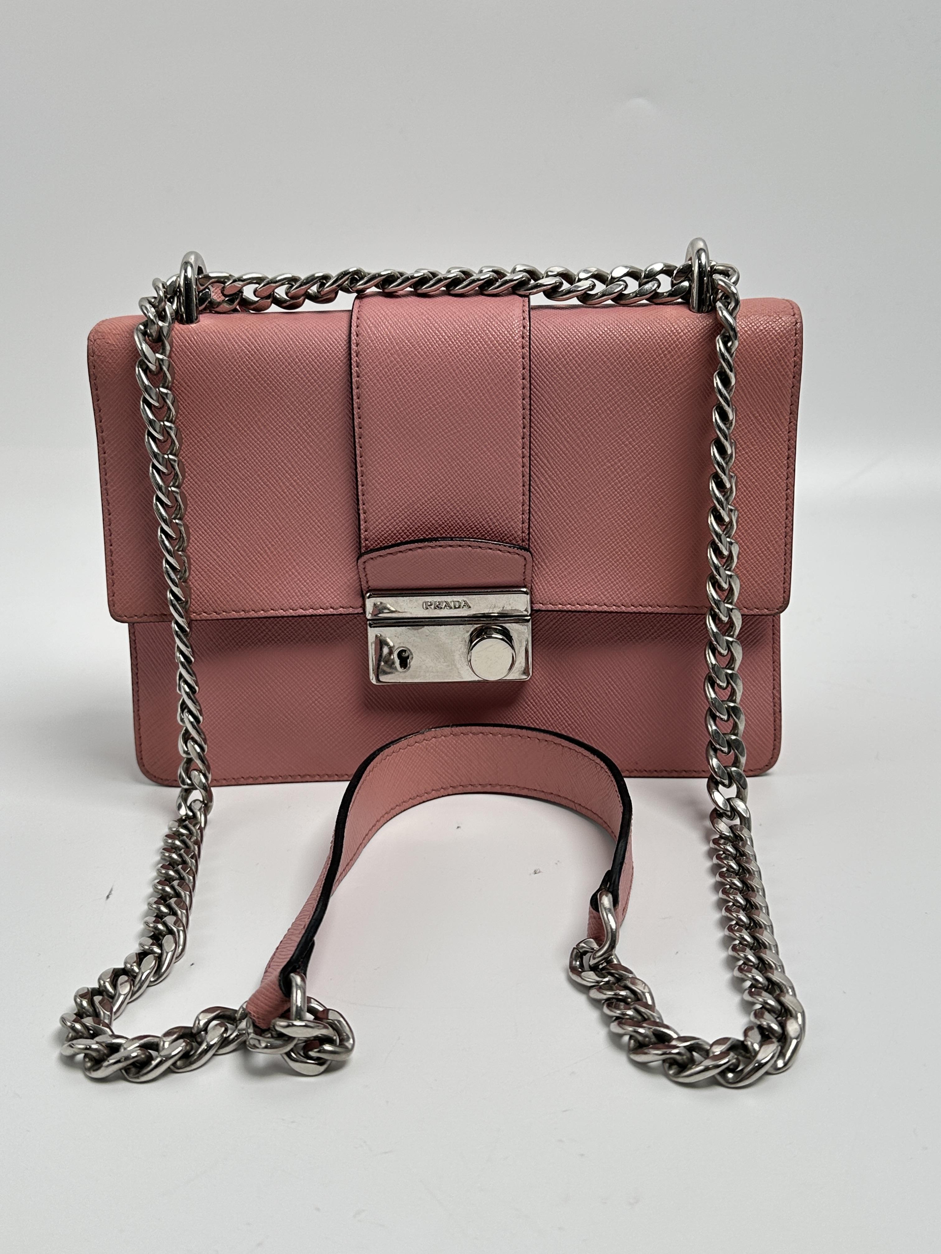 Pre-owned PRADA Leather Crossbody Bags Saffiano Lux Small Sound Lock Chain Flap Crossbody Bag Shoulder Handbag ZS043PR