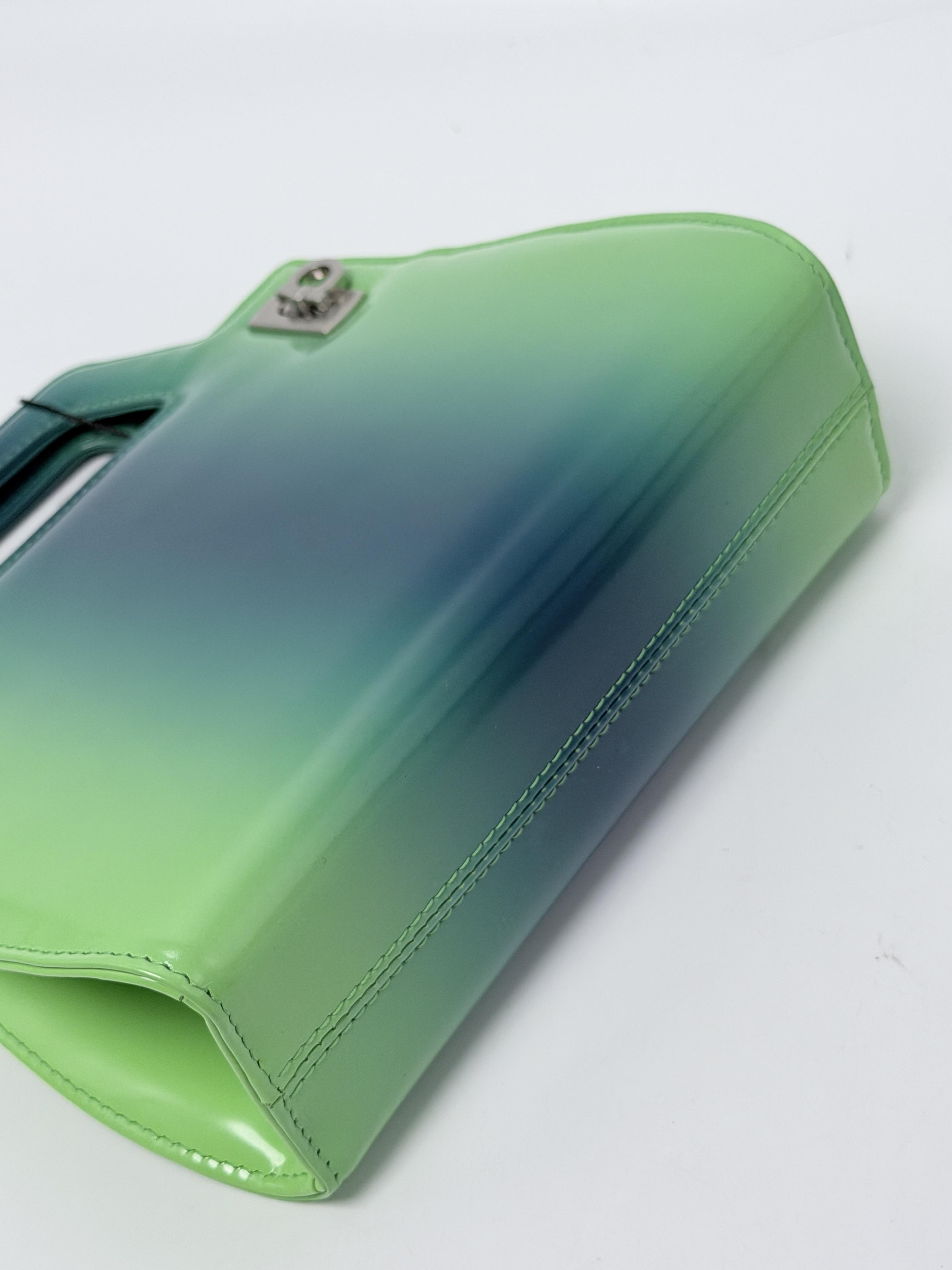 Ferragamo Wanda Micro Ombre Airbrushed Calfskin Shoulder Bag Green Blue JD1511FG