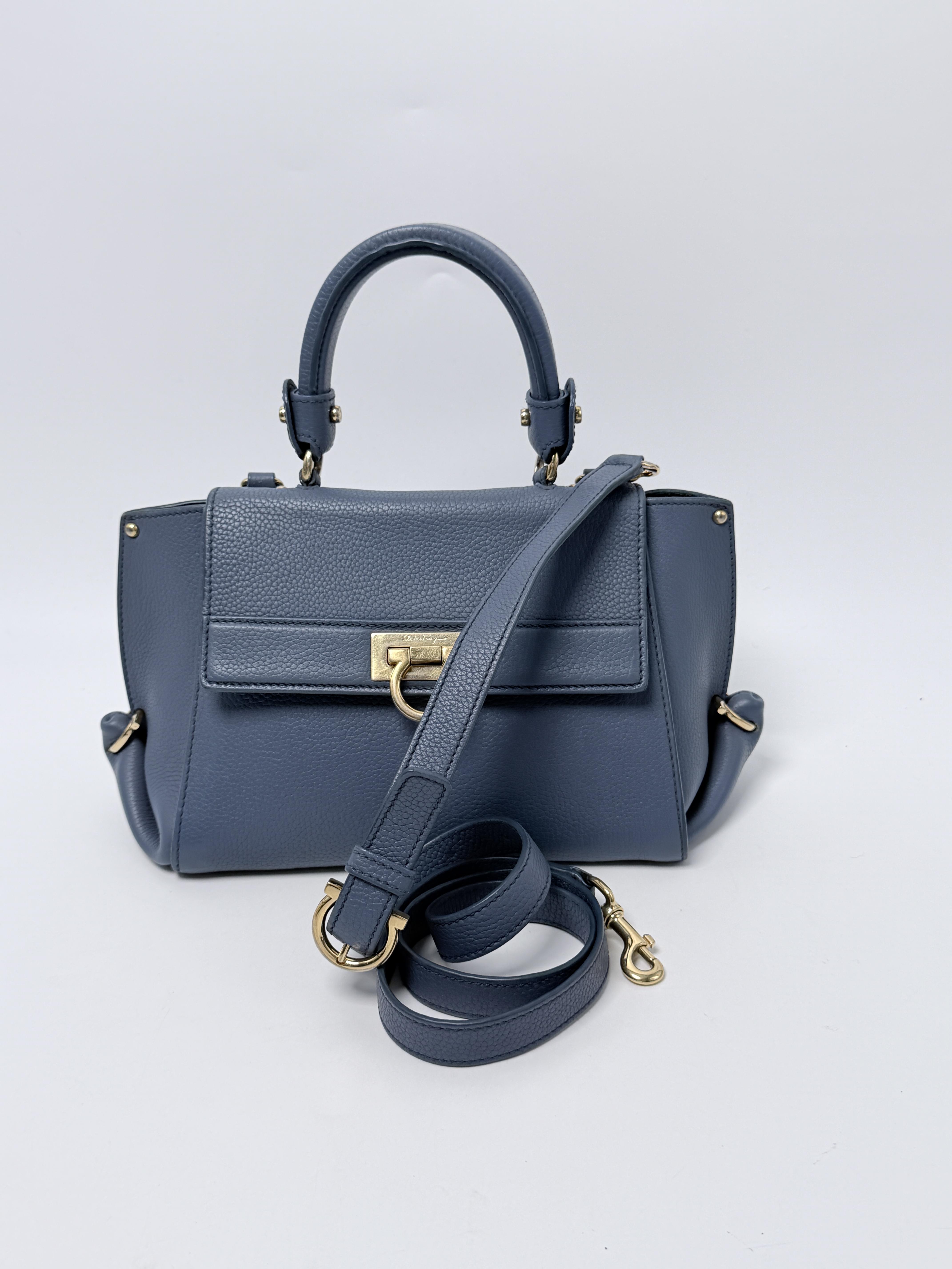 Sofia Small Gancini Pebbled Satchel Blue JD1514FG