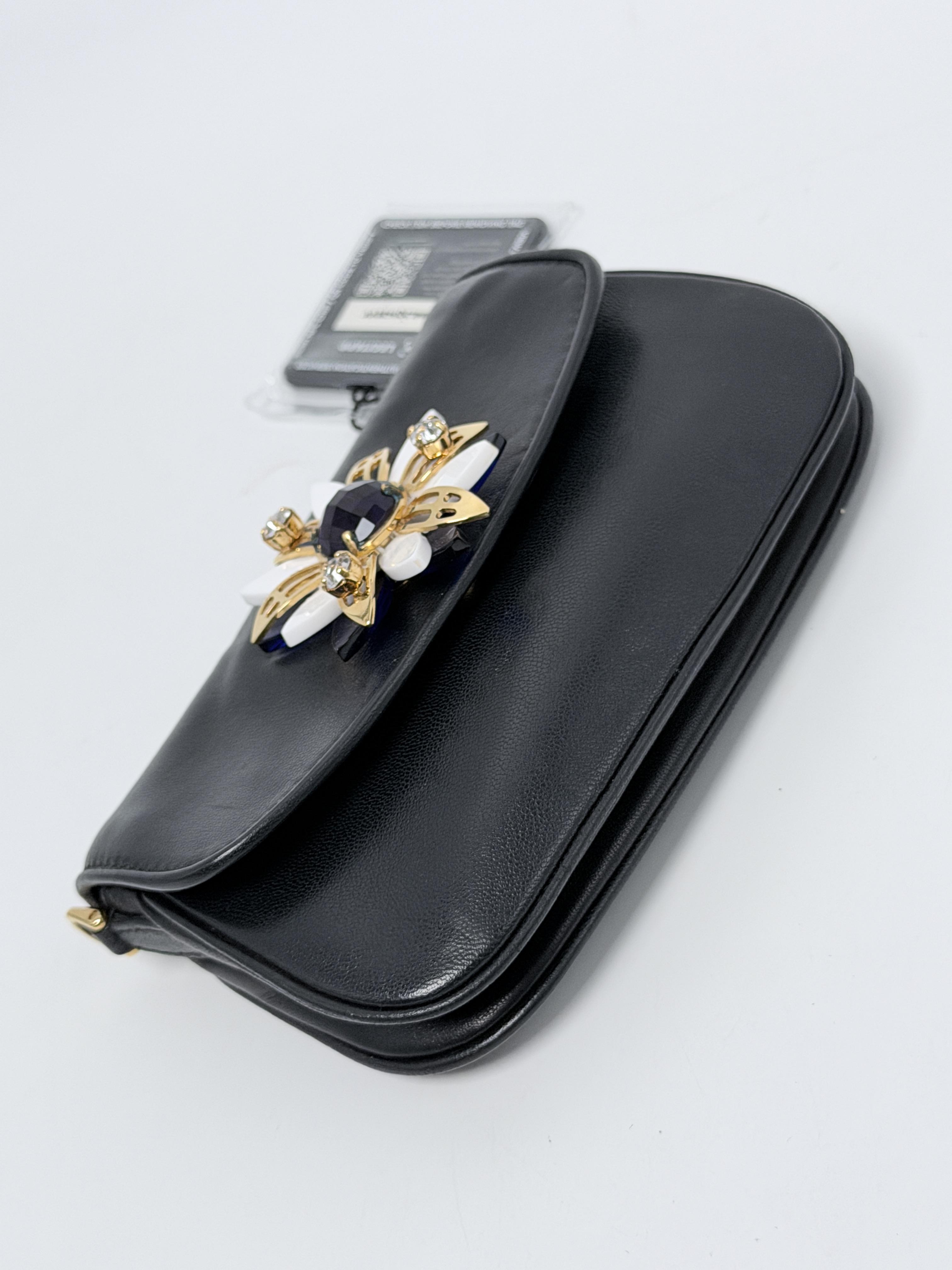 Flower Embellished Black Leather Mini Crossbody Bag JD1314MM