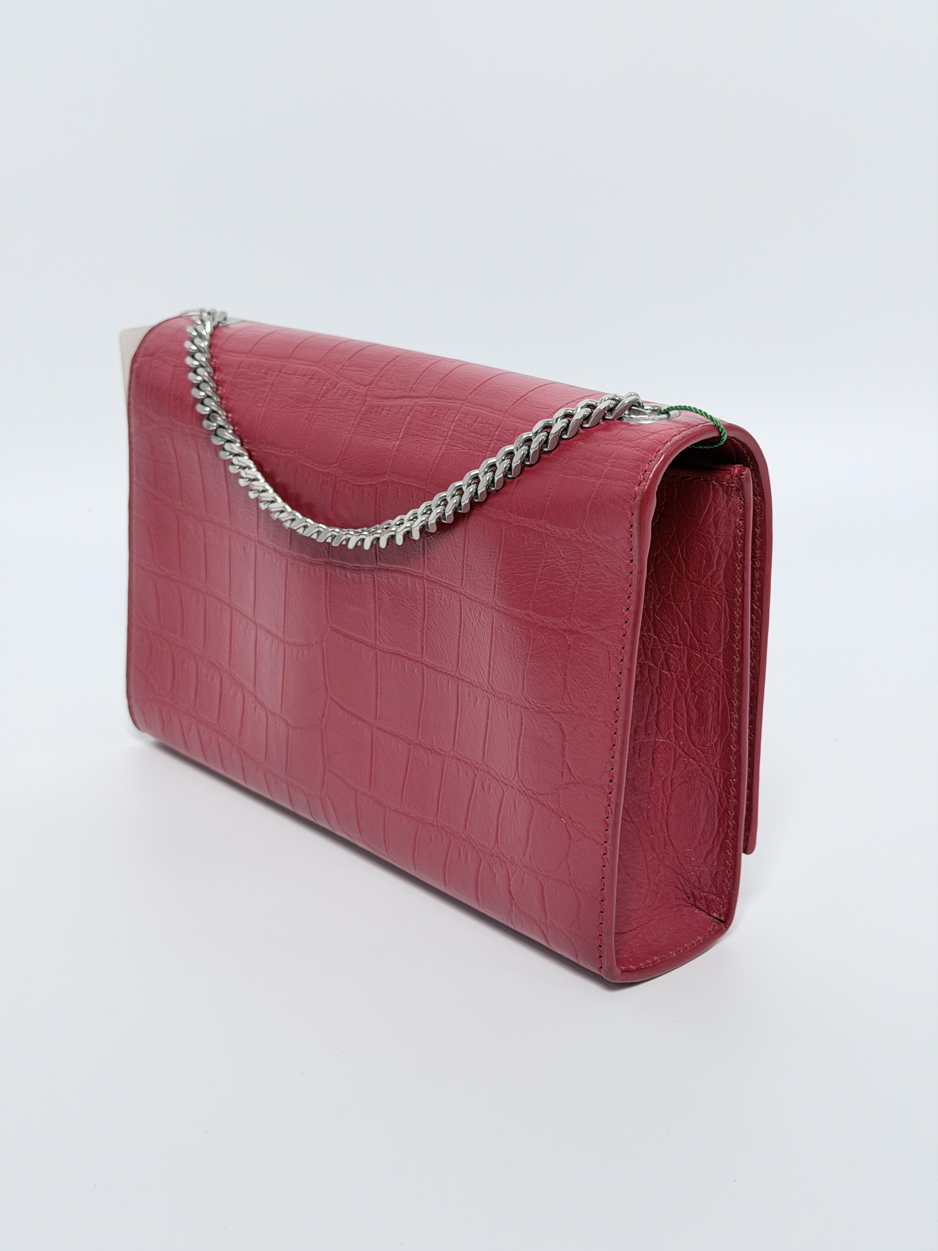 Pre-owned Yves Saint Laurent Leather Crossbody Bags Authentic Saint Laurent Kate Tassel Croc Embossed Chain Wallet in Pink Crossbody Bag SH065YS