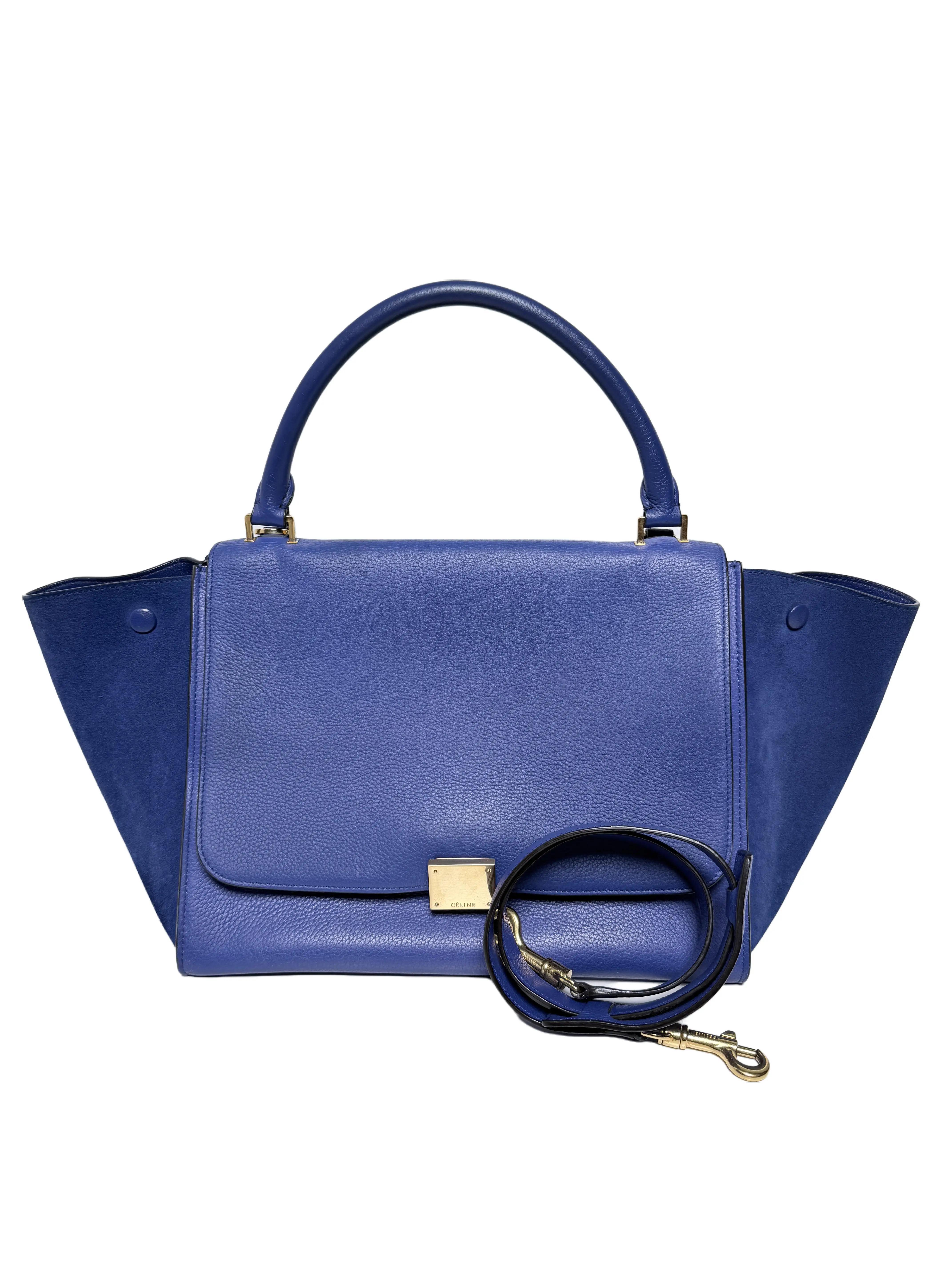 Pre-owned Celine Leather Shoulder Bags Authentic Trapeze Bag Blue & Suede JXCE1