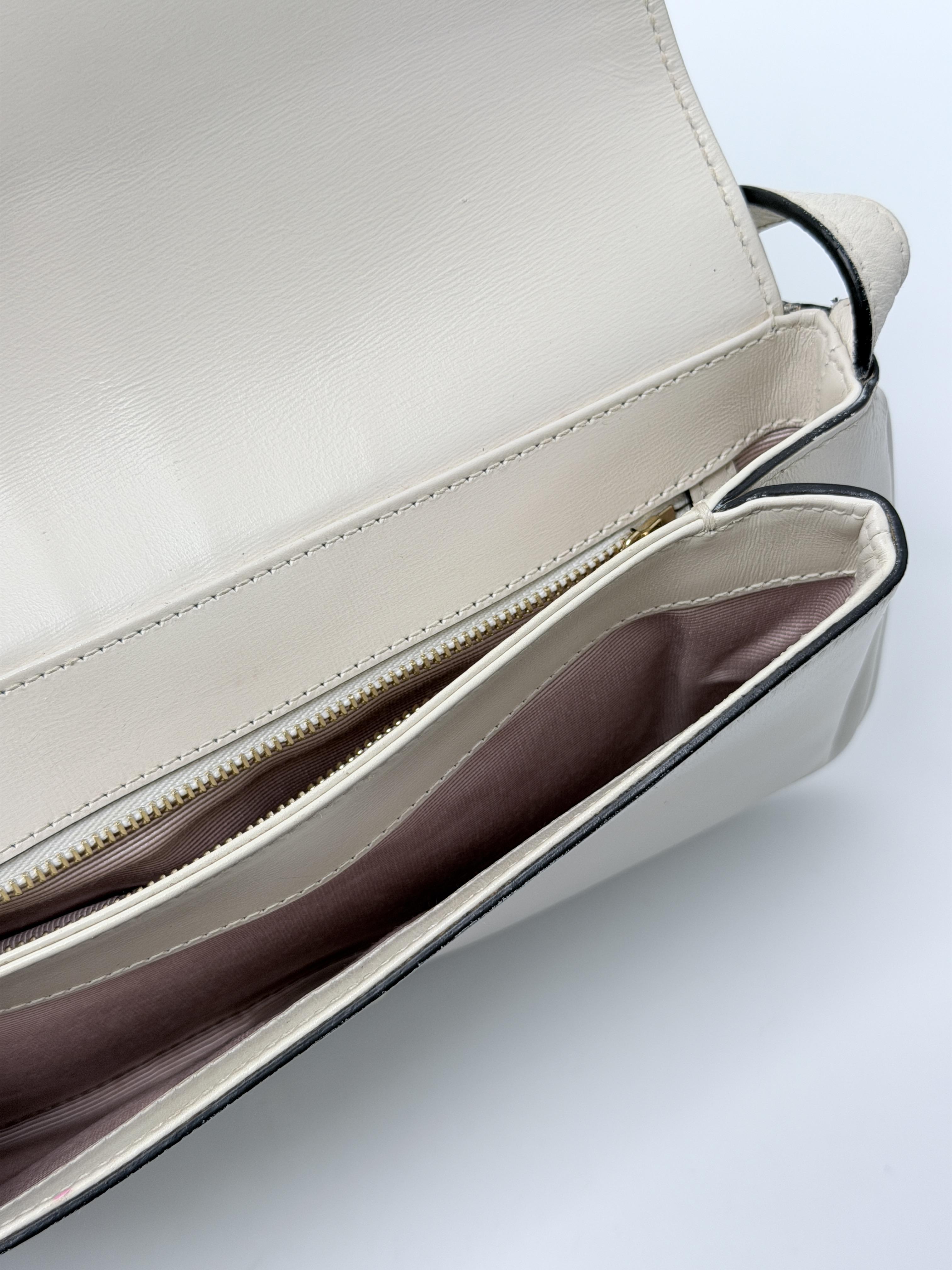 Arli White Calfskin Flap Crossbody Saddle Bag Gold Hardware FJ012GG