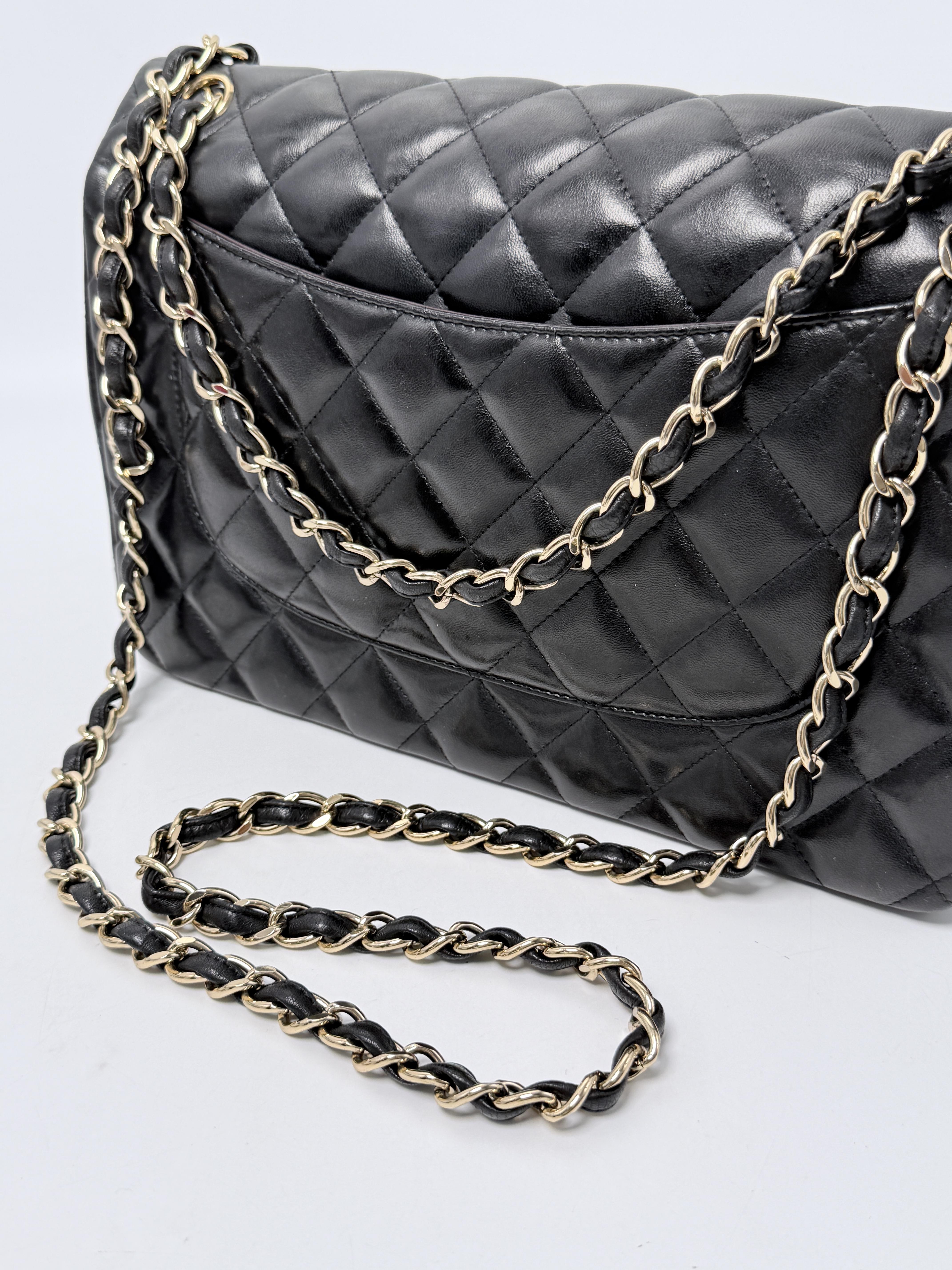 Classic Medium Double Flap Bag Black GHW P058CC