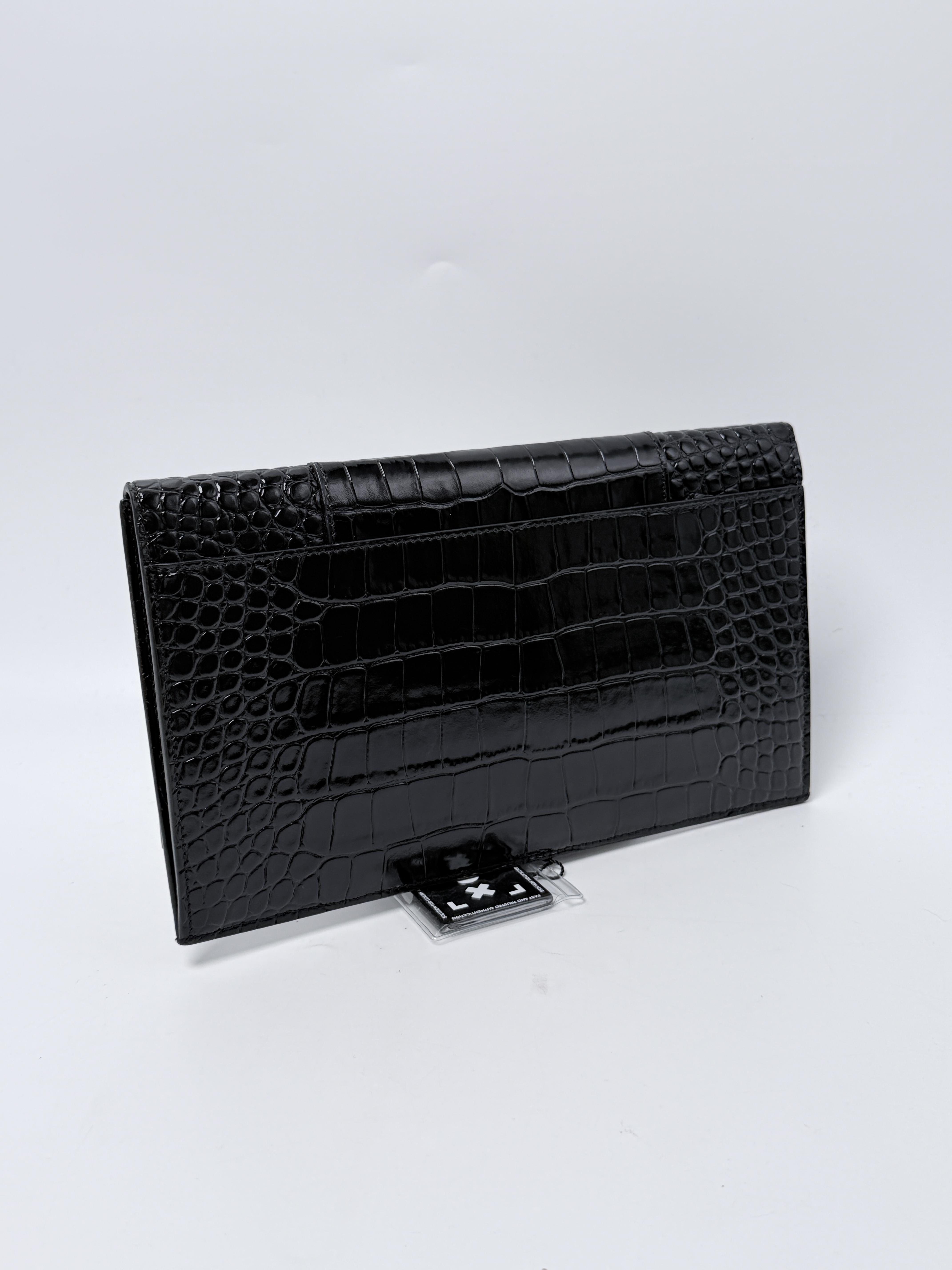 Hourglass Flat Pouch Flap Clutch Embossed Black Handbag JA1383BB