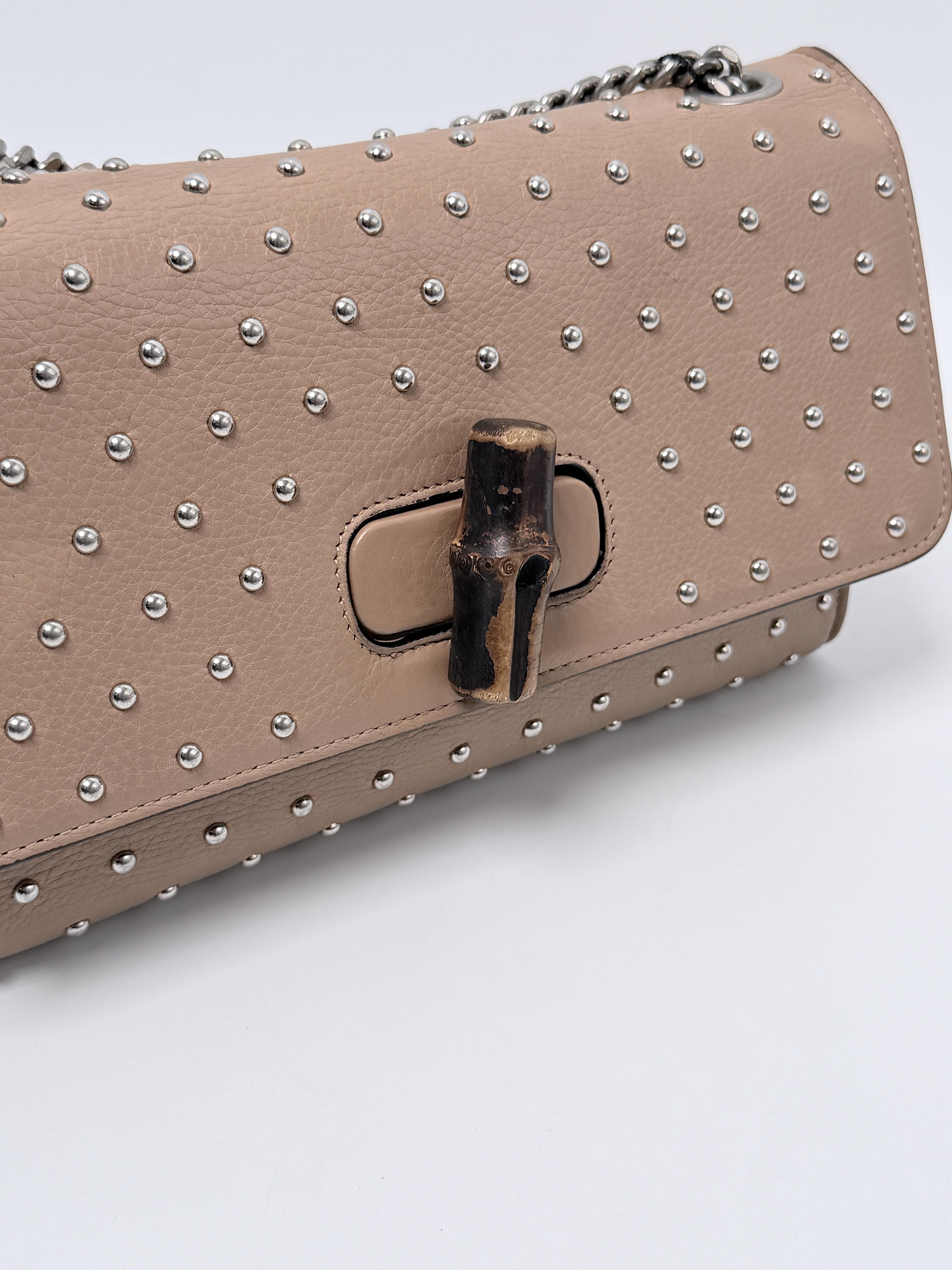 Studded Miss Bamboo Medium Shoulder Crossbody Bag Nude JD1403GG
