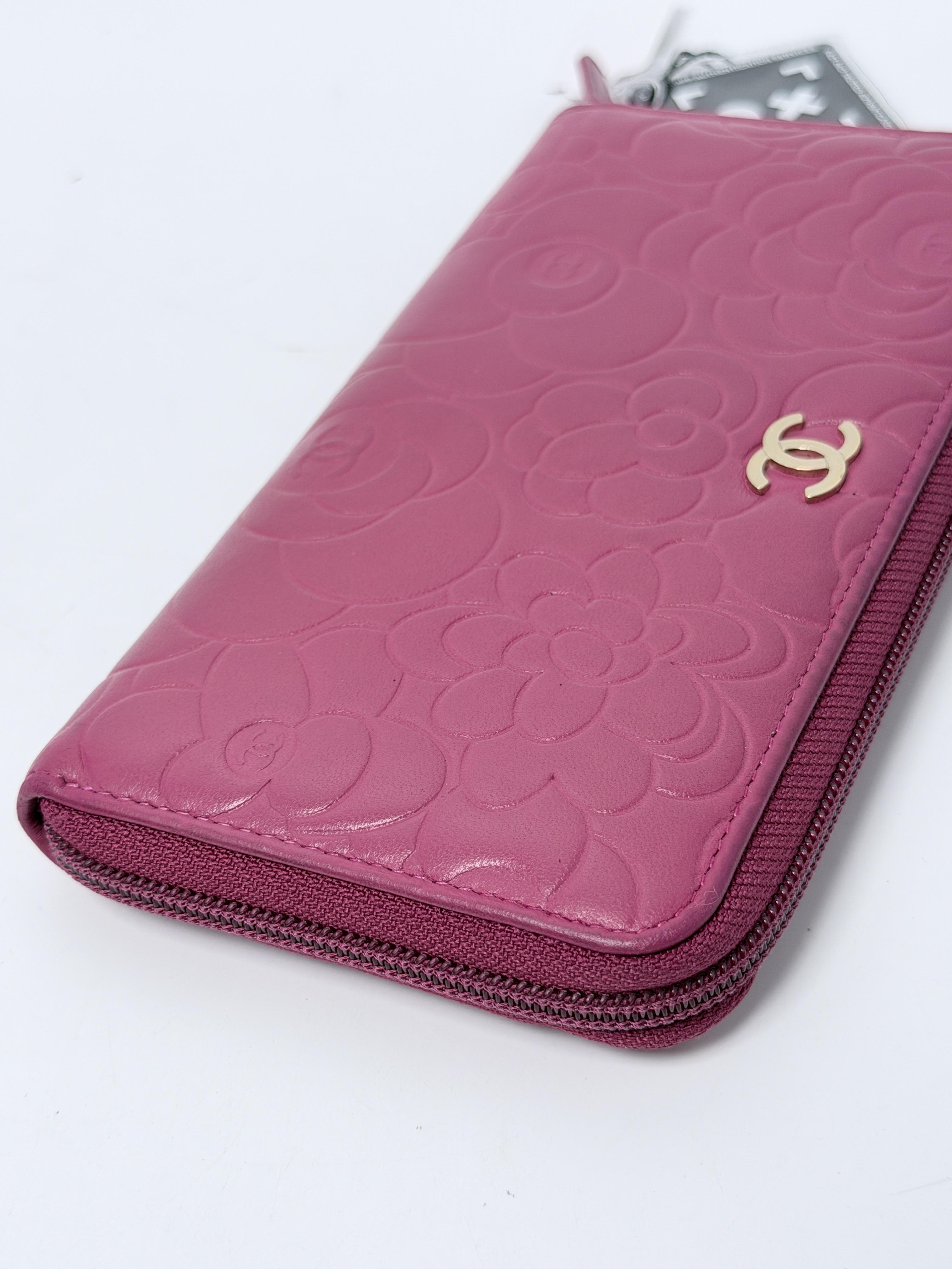 Fuchsia Pink Lambskin Camellia Zip Around Long JE696CC