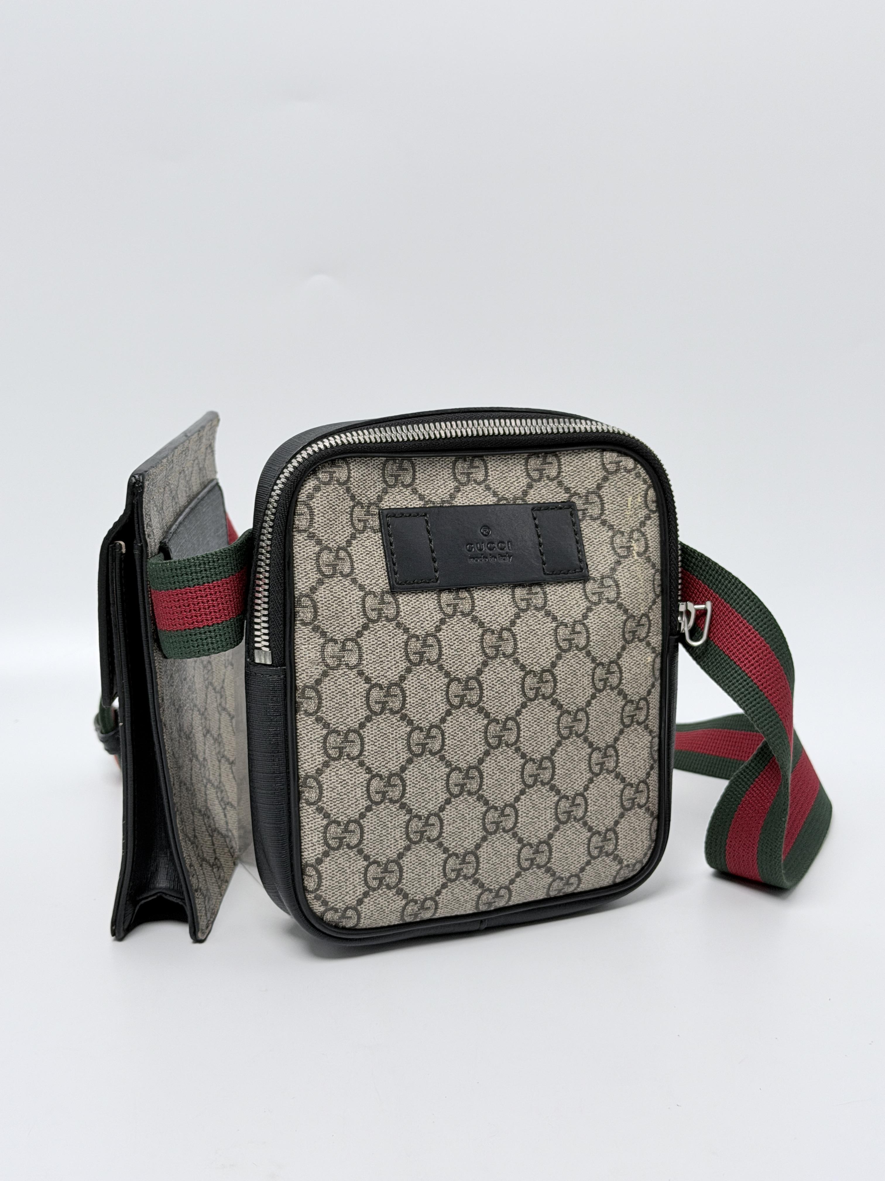 GG Supreme Monogram Two Pouch Web Belt Bag Fanny pack Crossbody JA1205GG