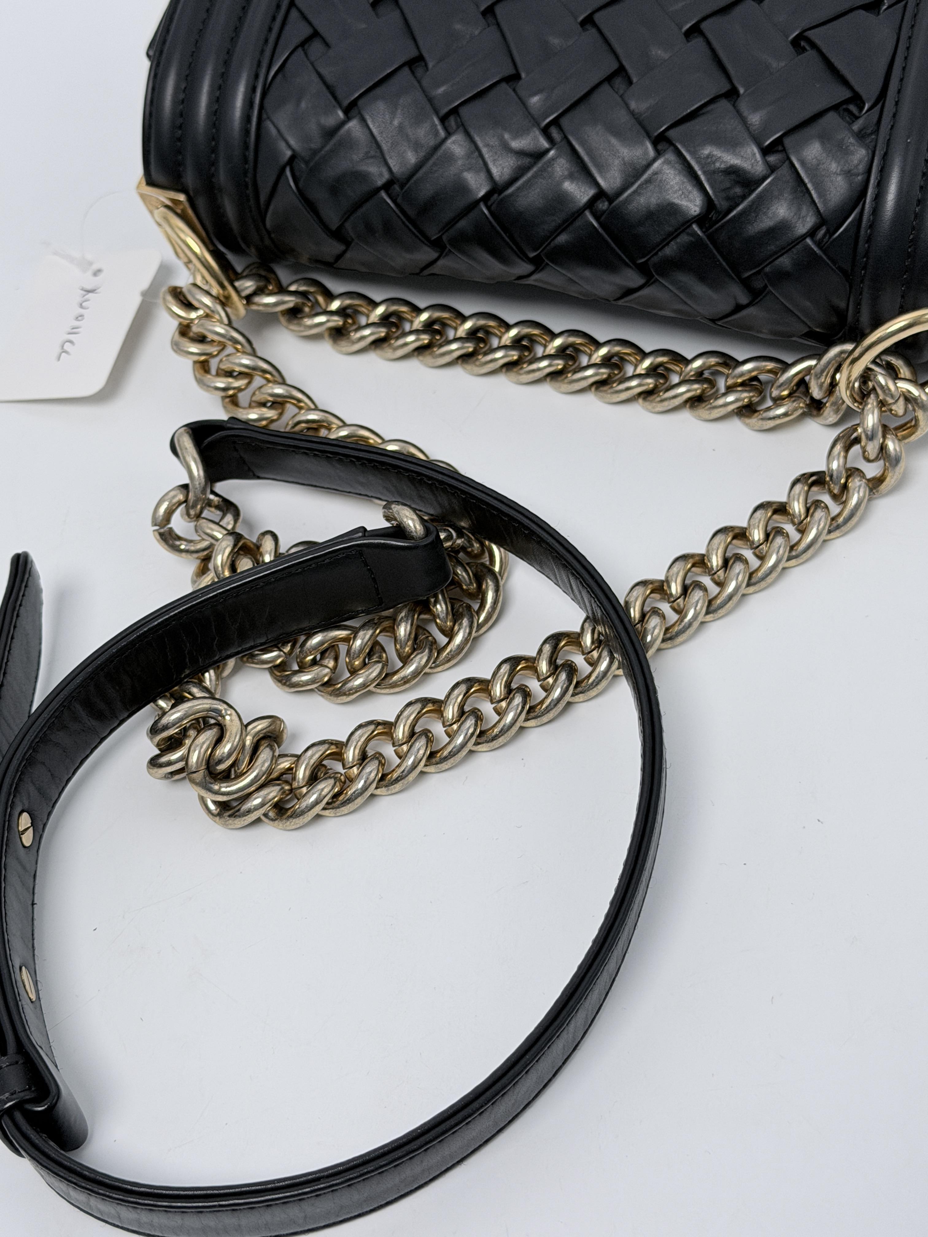 Boy Bag Black Braided Old Medium Flap Shoulder Crossbody Handbag XU011CC