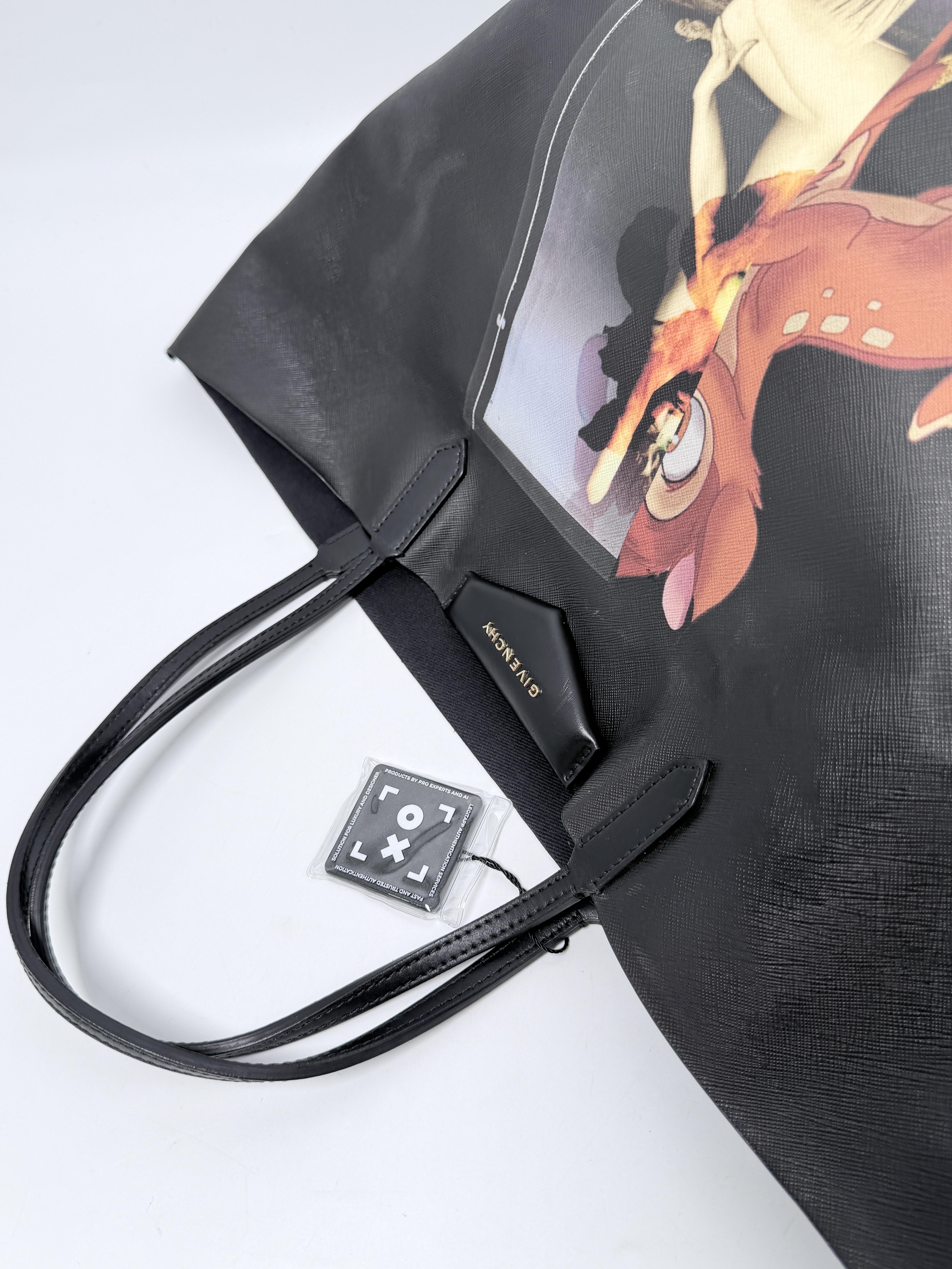 Bambi Print Large Antigona Tote Bag Shoulder Handbag Black JD1443GV