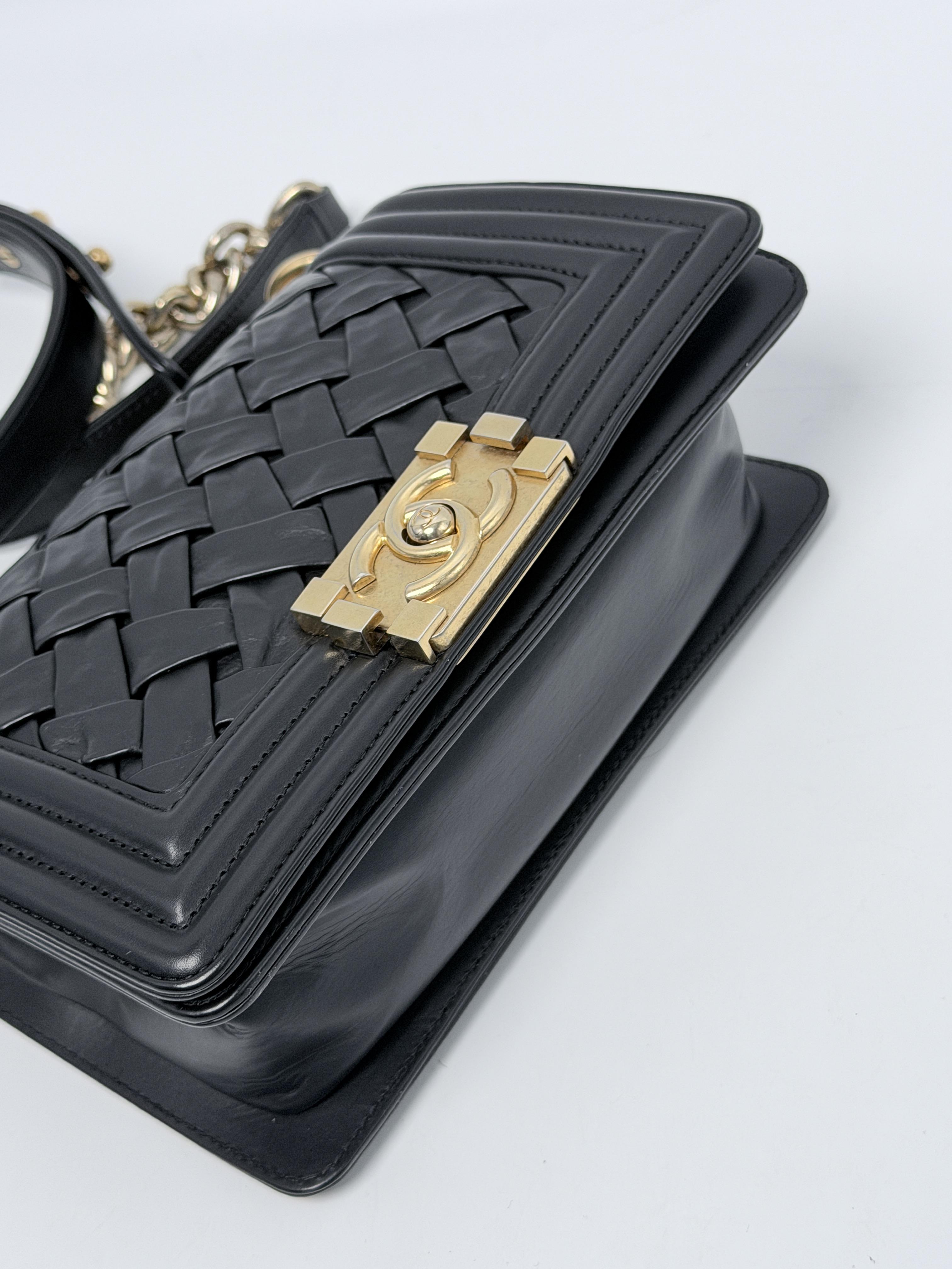 Boy Bag Black Braided Old Medium Flap Shoulder Crossbody Handbag XU011CC