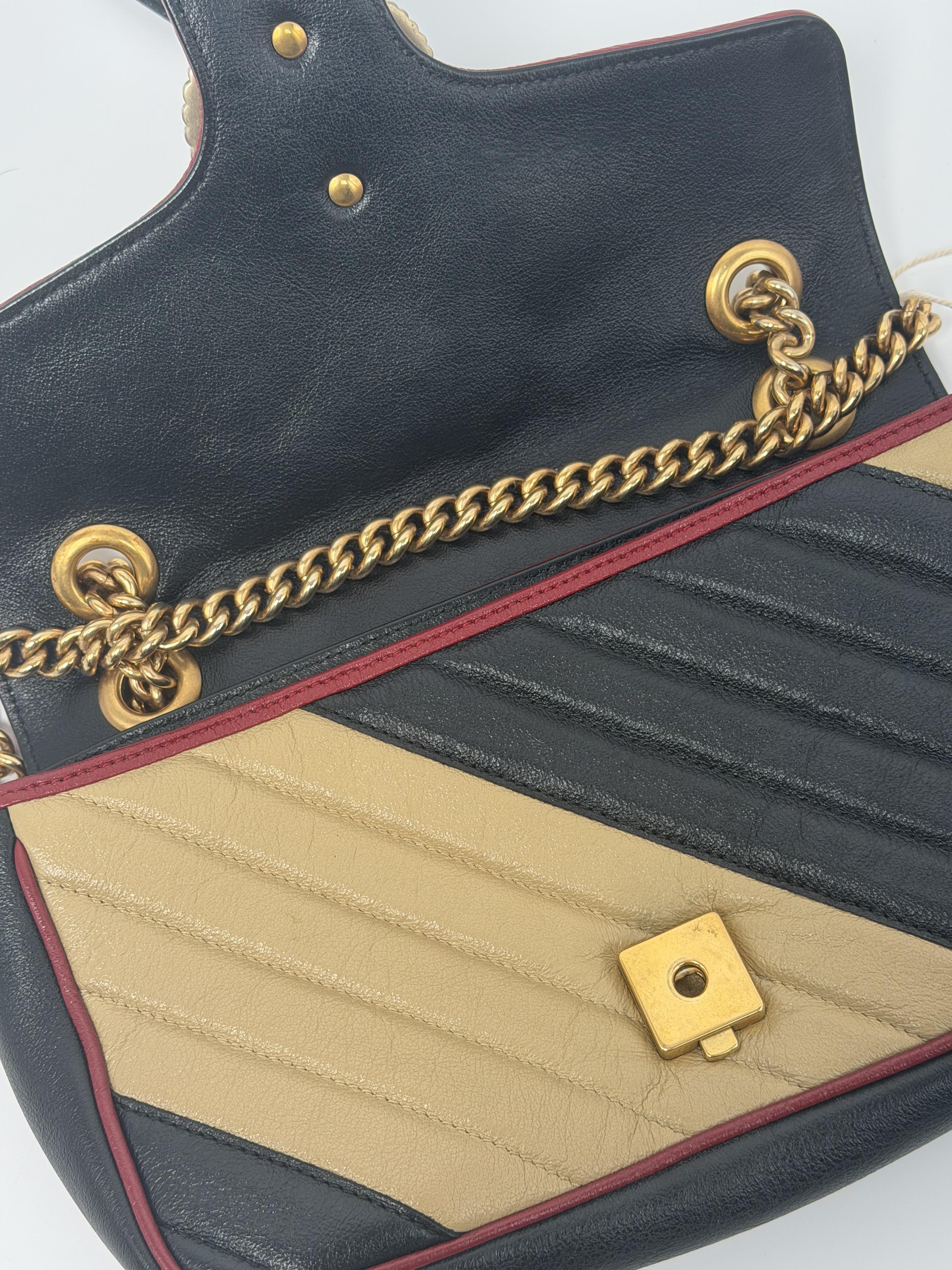 Pre-owned GUCCI GG Leather Crossbody Bags Marmont Shoulder Bag Black Beige Chain Crossbody Bag Gold Double G Quilted Designer P004GG