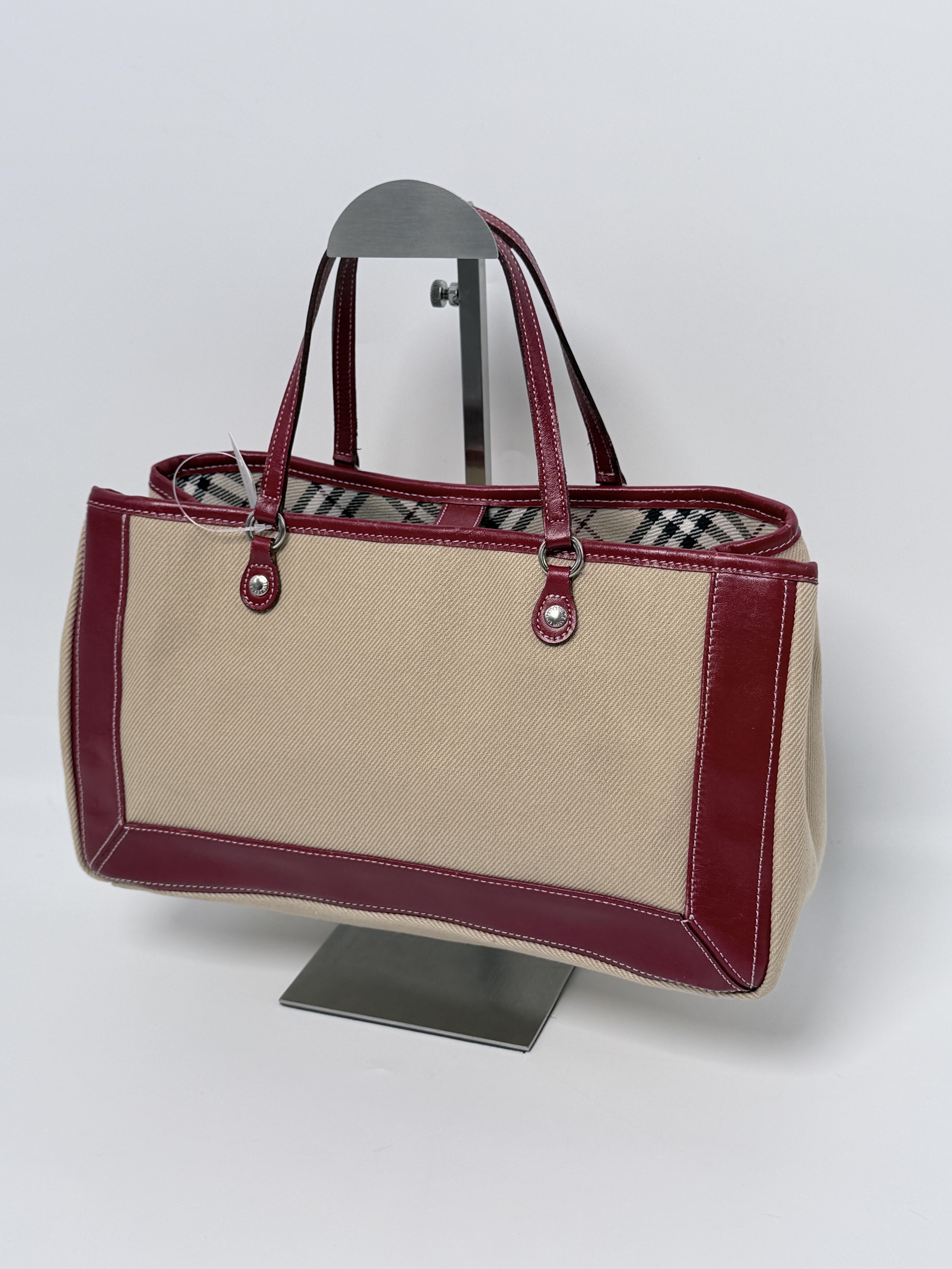 Pre-owned BURBERRY Canvas Tote Bags Blue Label Leather Tote Bag Handle Handbag Beige Bordeaux Nova Check XU002BR