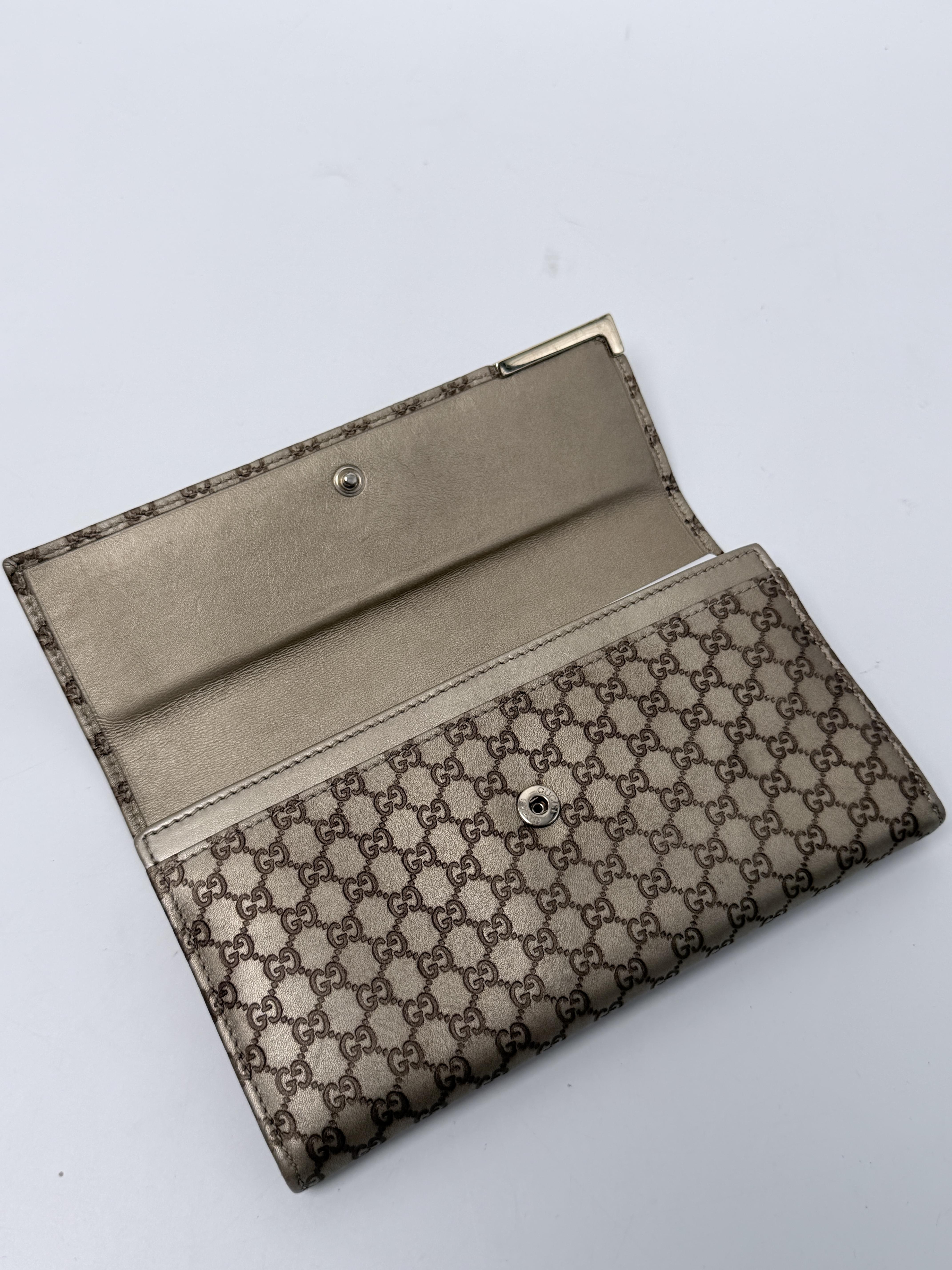 Metal Bar GG Canvas Continental Long Flap Beige Brown JD1547GG