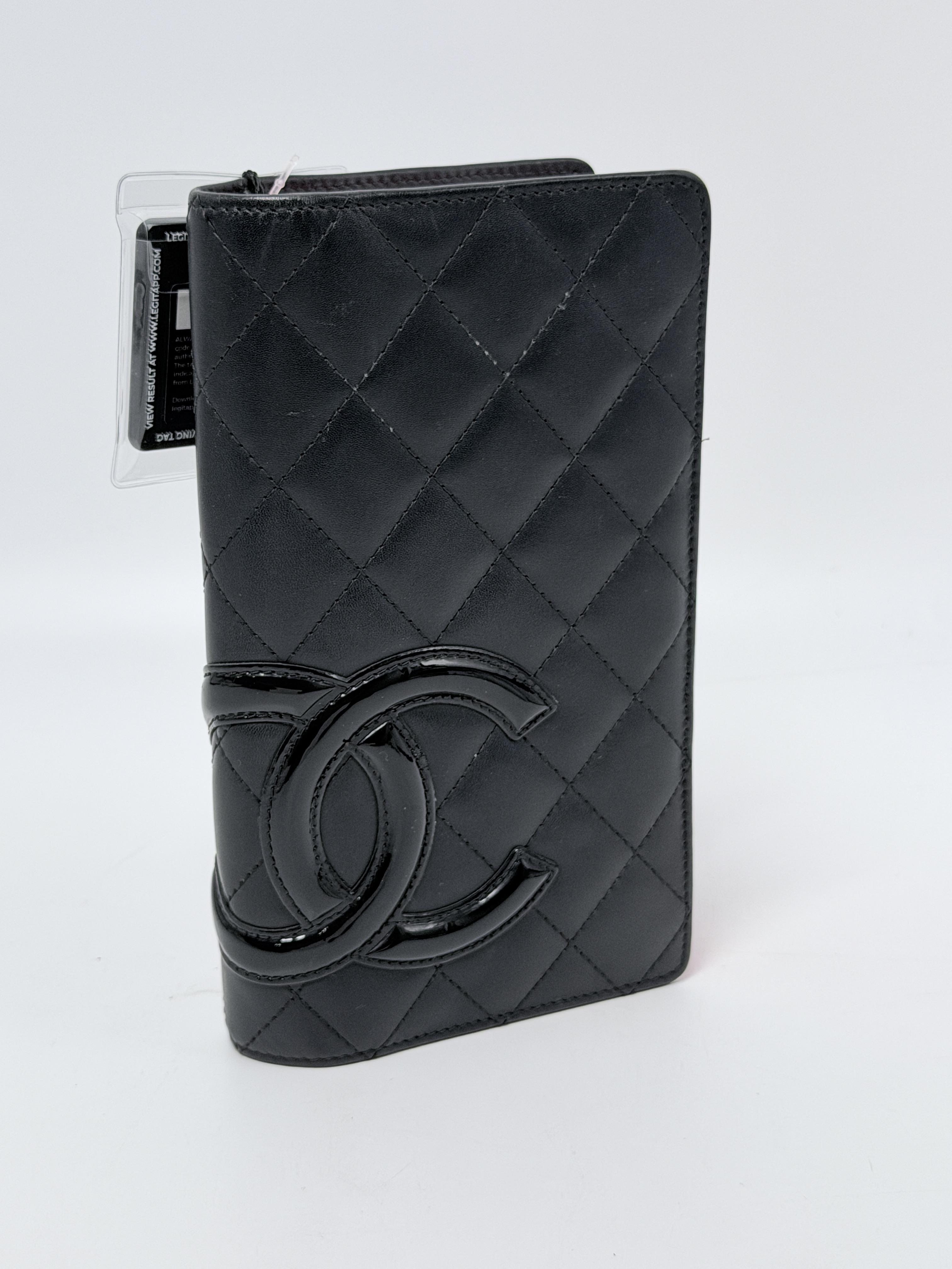 Cambon Ligne Yen Long Wallet Black Calfskin Neon Pink Interior XU023CC