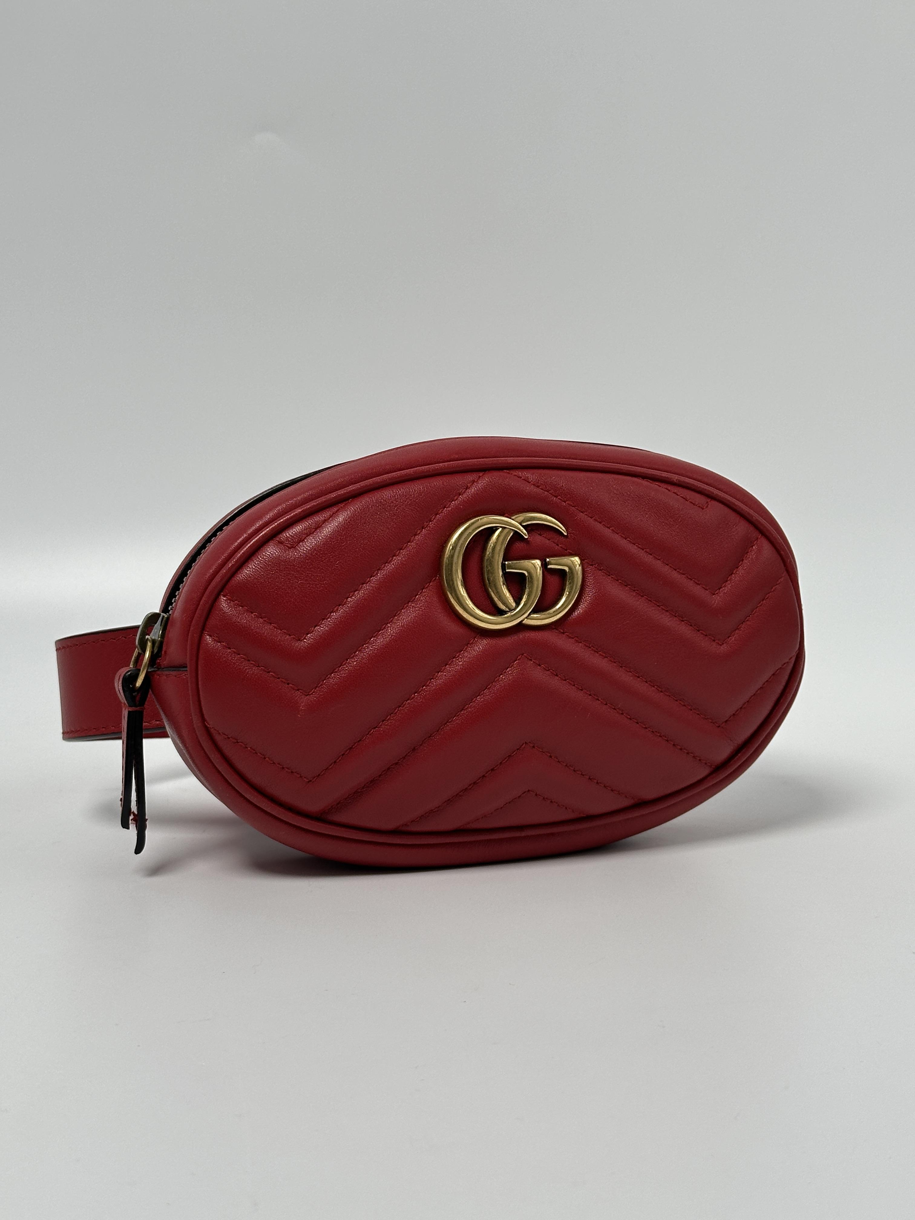 Pre-owned GUCCI gg Leather Belt Bags Authentic Marmont Matelassé Waist Belt Bag Fanny Pack FJ008GG