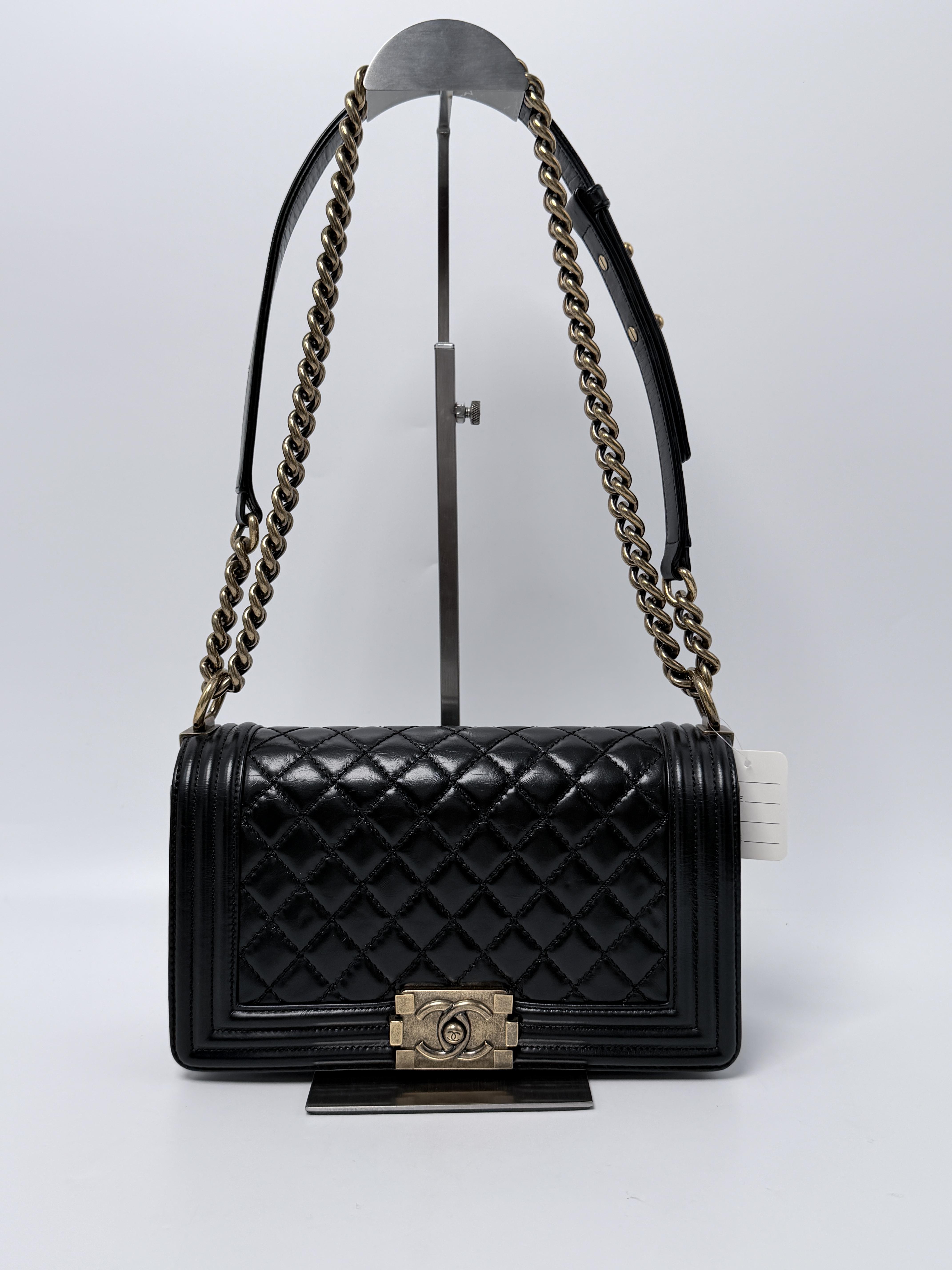 Boy Flap Bag Old Medium Black Quilted Crossbody Shoulder Handbag XU026CC