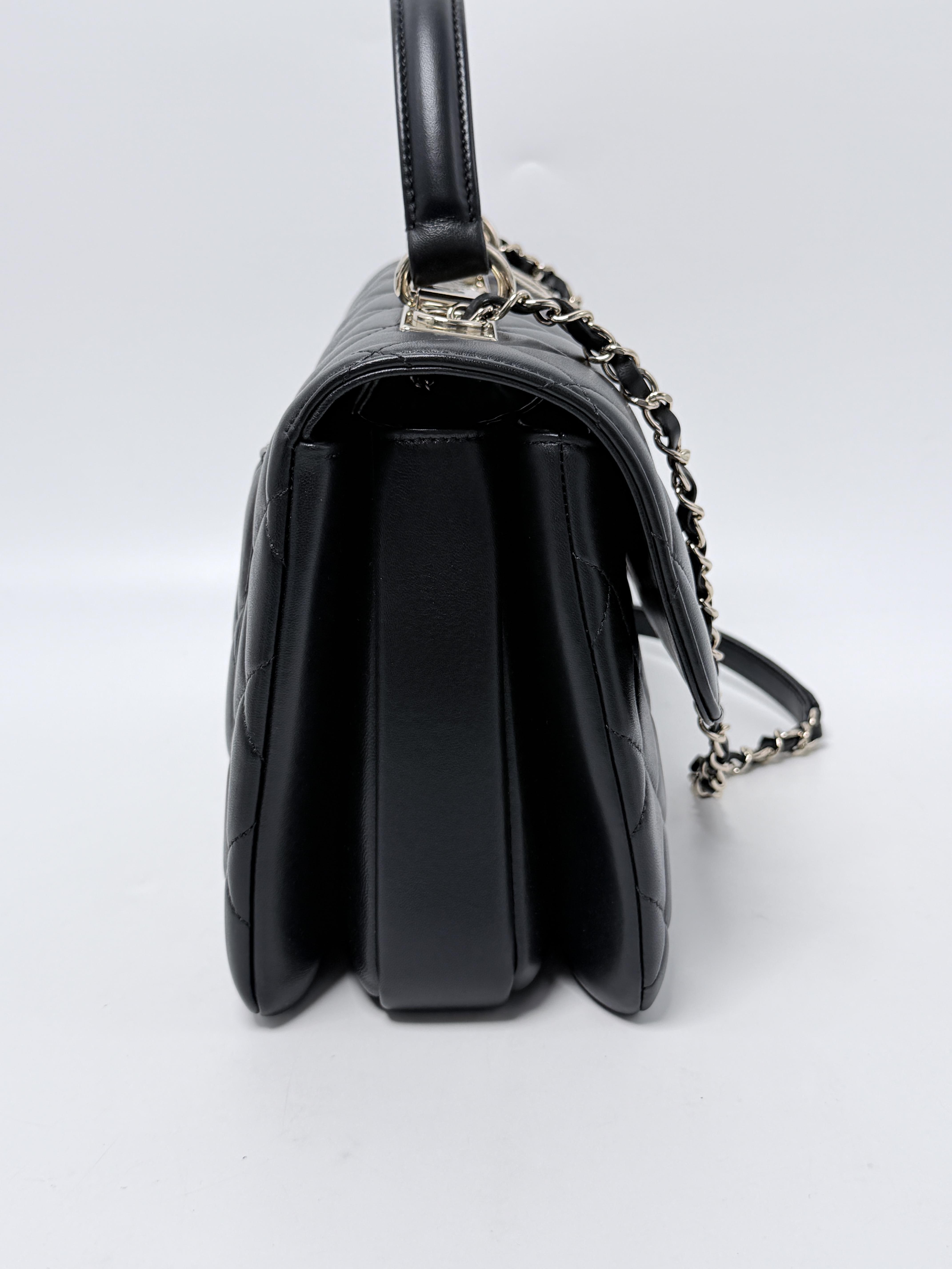 Black Quilted Trendy CC Top Handle Bag Flap Handbag Medium P059CC