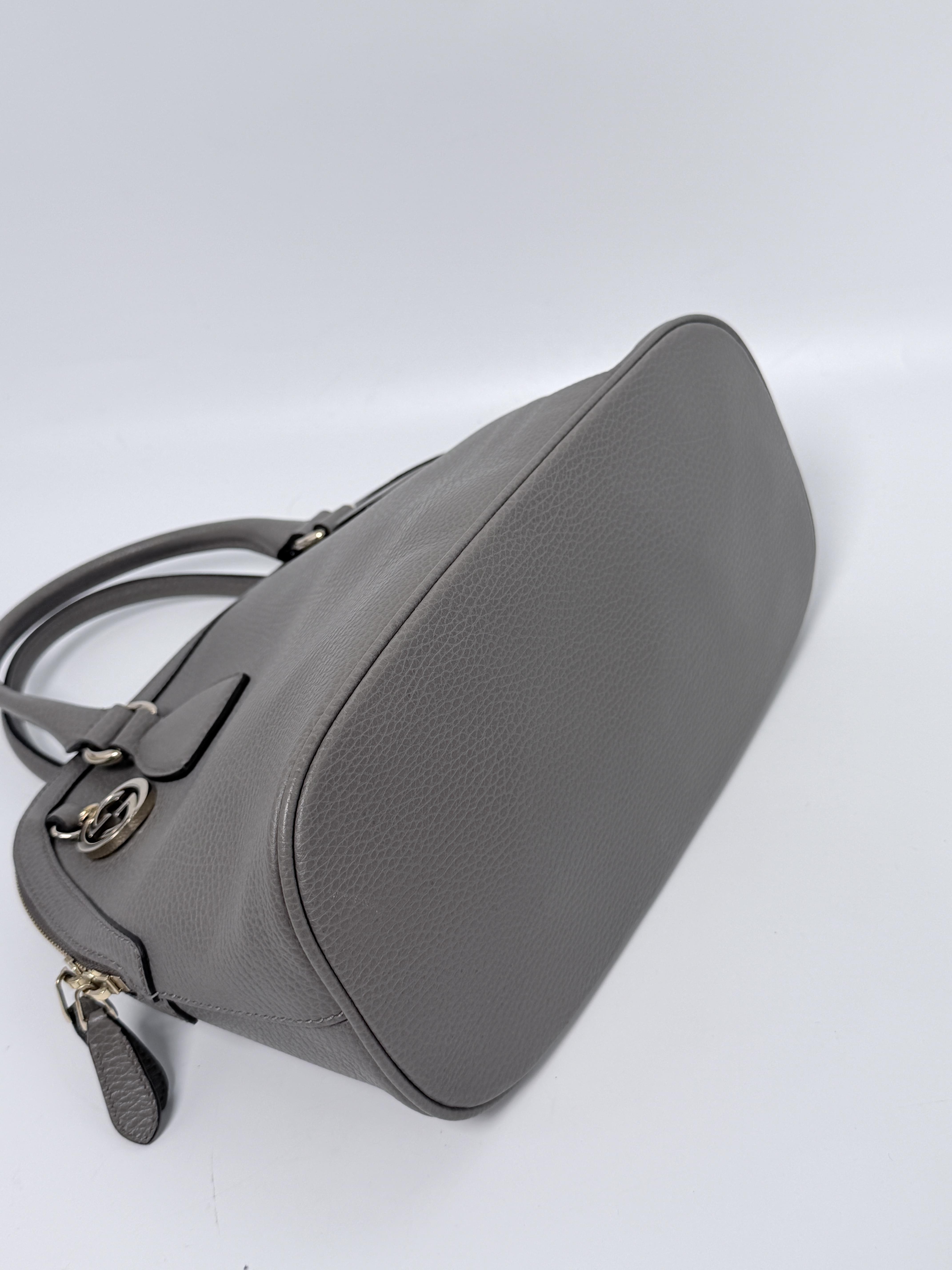 Pre-owned GUCCI leather Shoulder Bags Dollar Calfskin Interlocking G Charm Dome Shoulder Bag Gray JD354GG